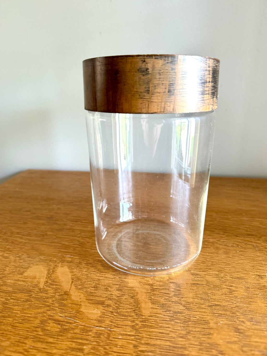 A Single Pyrex Glass Kitchen Canister | Faux Wood Top Pyrex Kitchen Container | Pyrex See N Store Glass Canister | Store N See Pyrex Jar