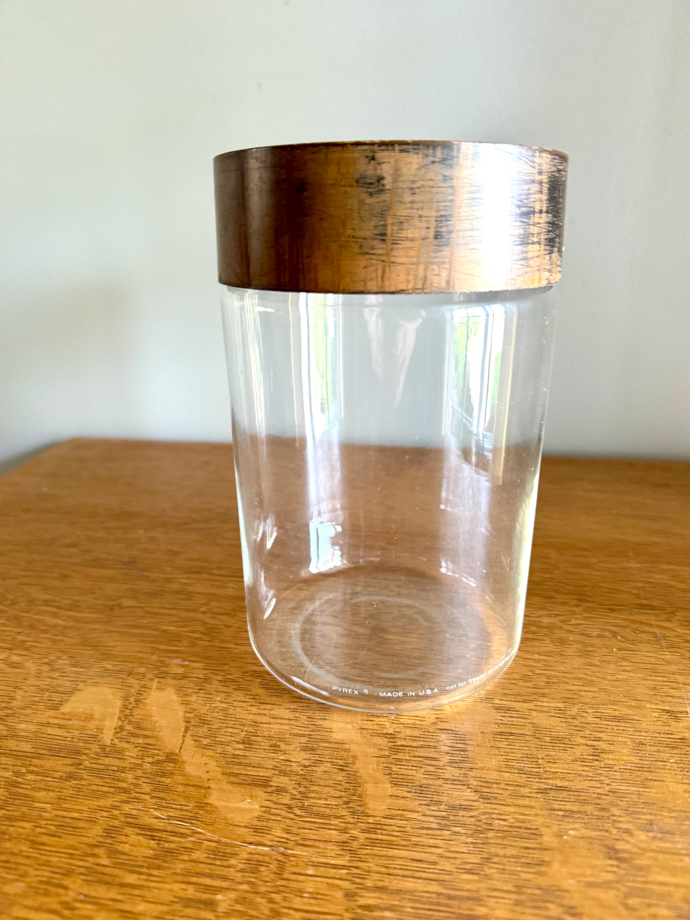 A Single Pyrex Glass Kitchen Canister | Faux Wood Top Pyrex Kitchen Container | Pyrex See N Store Glass Canister | Store N See Pyrex Jar