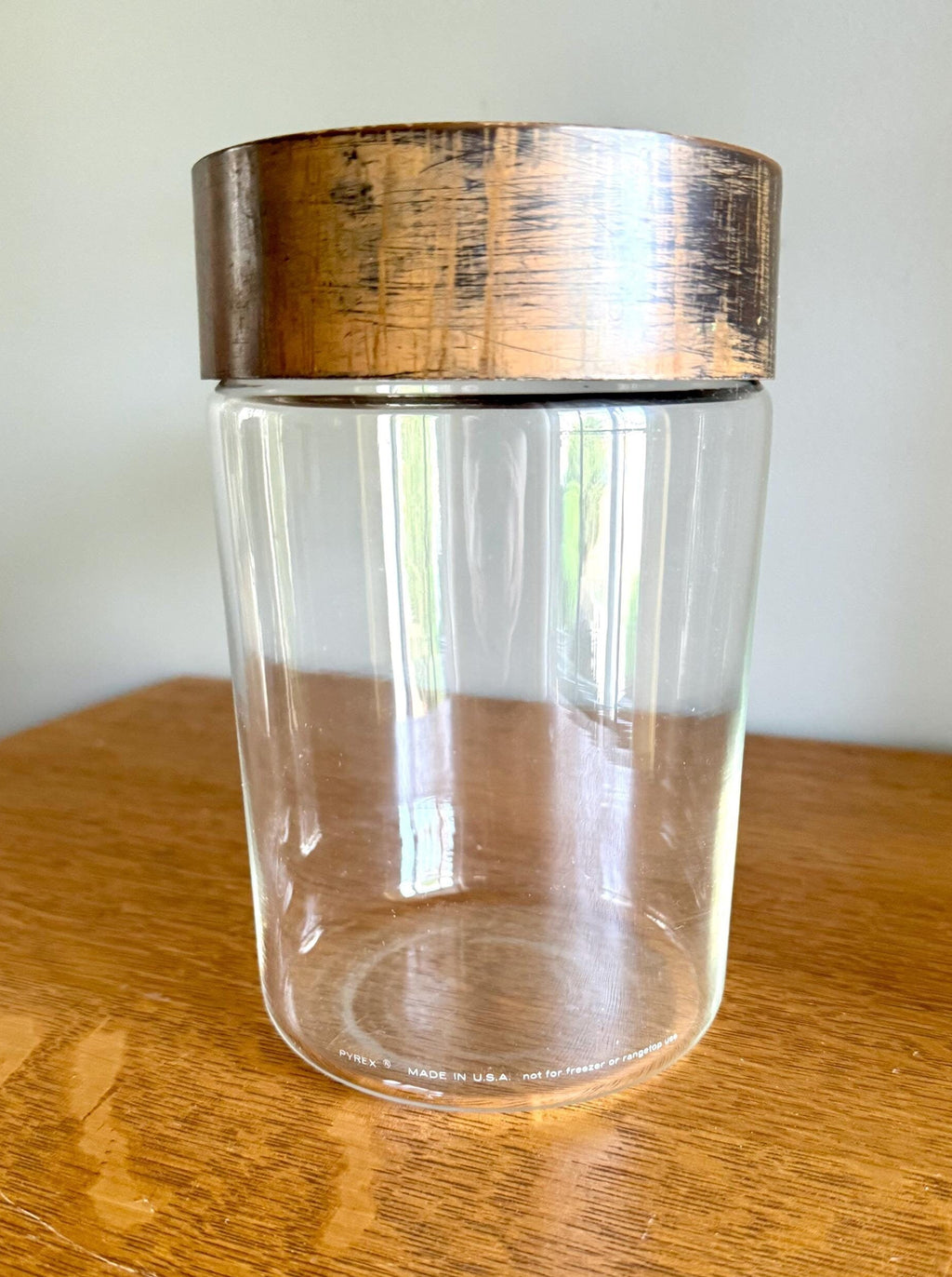 A Single Pyrex Glass Kitchen Canister | Faux Wood Top Pyrex Kitchen Container | Pyrex See N Store Glass Canister | Store N See Pyrex Jar
