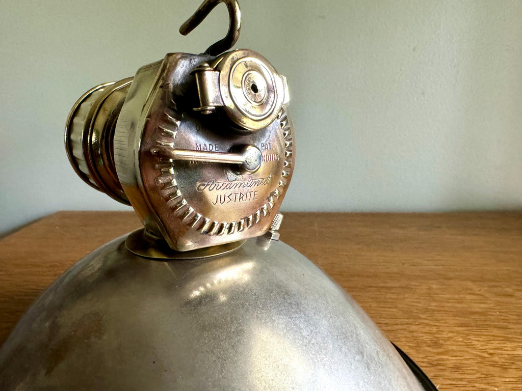 Vtg Justrite Carbide Coal Miners Lamp | Brass Carbide Coal Miner's Headlamp | Semi Polished Coal Miner's Lamp | Original Miner's Light