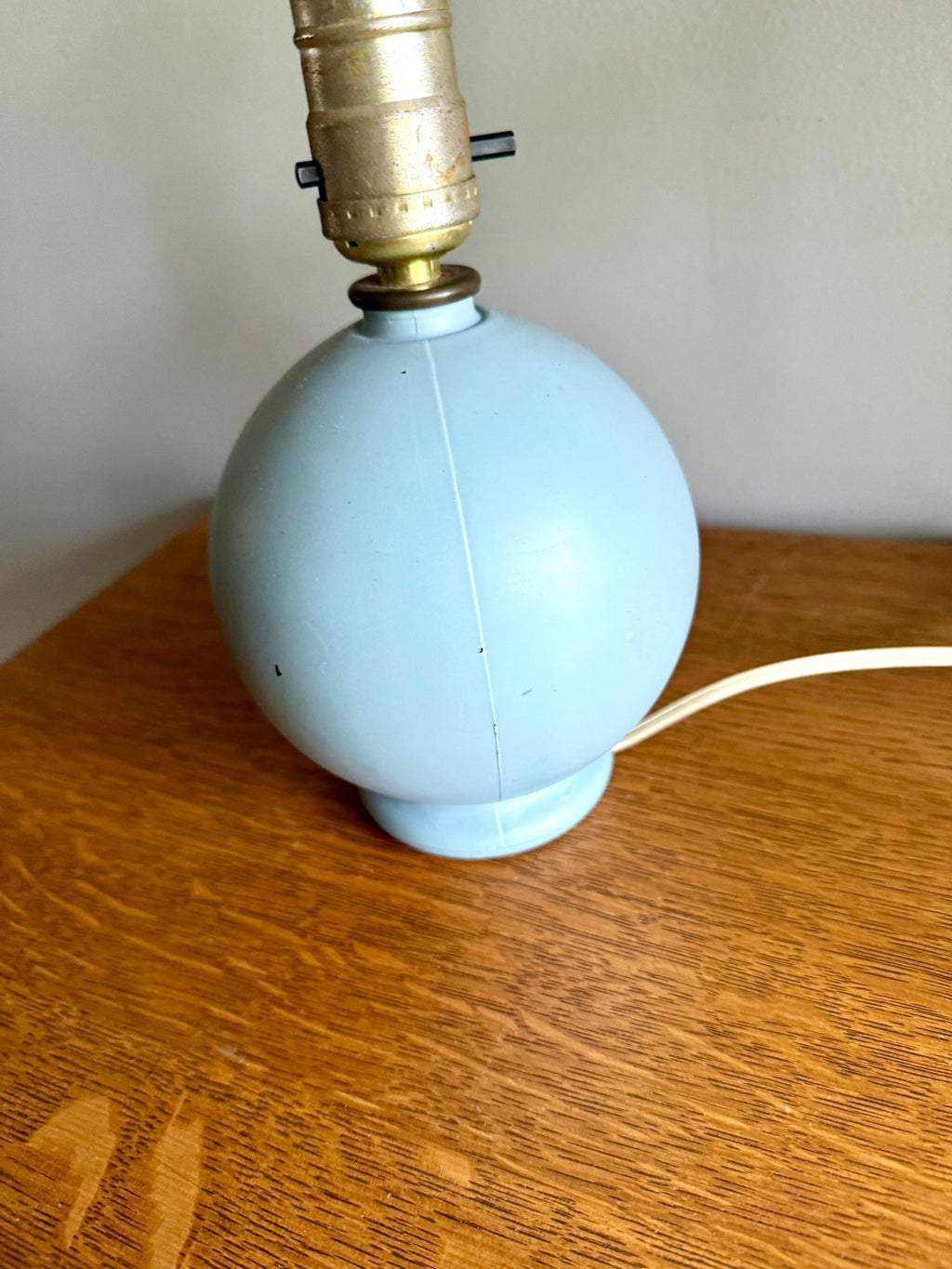 Vtg Mid Century Small Round CN Burman Lamp | Blue Painted Glass Table Lamp | MCM Small Orb Desk Lamp | Glass Ball Night Stand Lamp