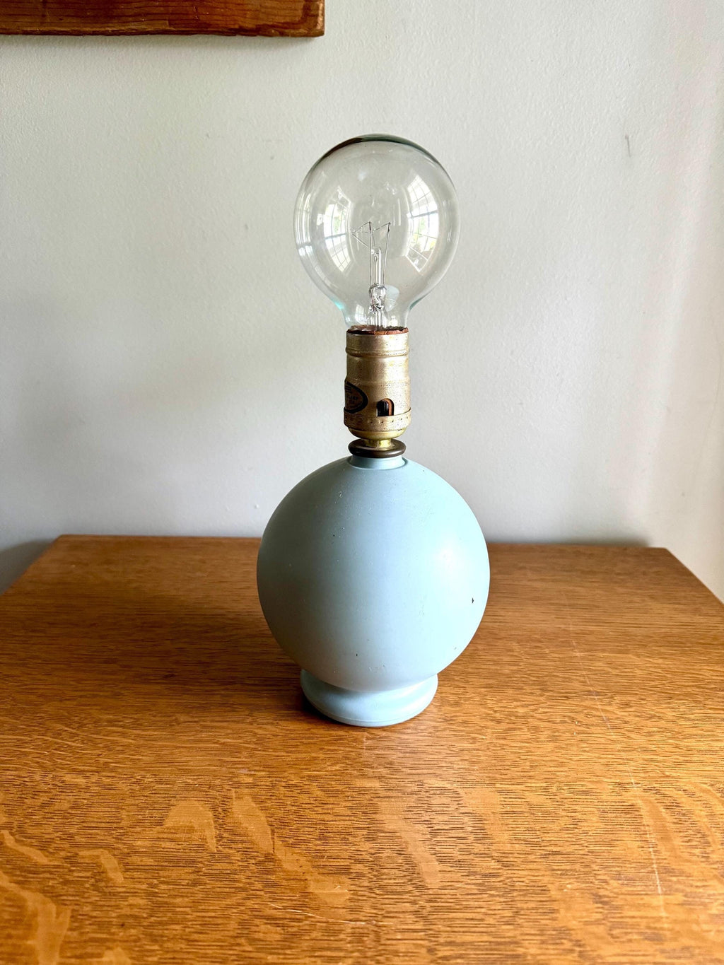 Vtg Mid Century Small Round CN Burman Lamp | Blue Painted Glass Table Lamp | MCM Small Orb Desk Lamp | Glass Ball Night Stand Lamp