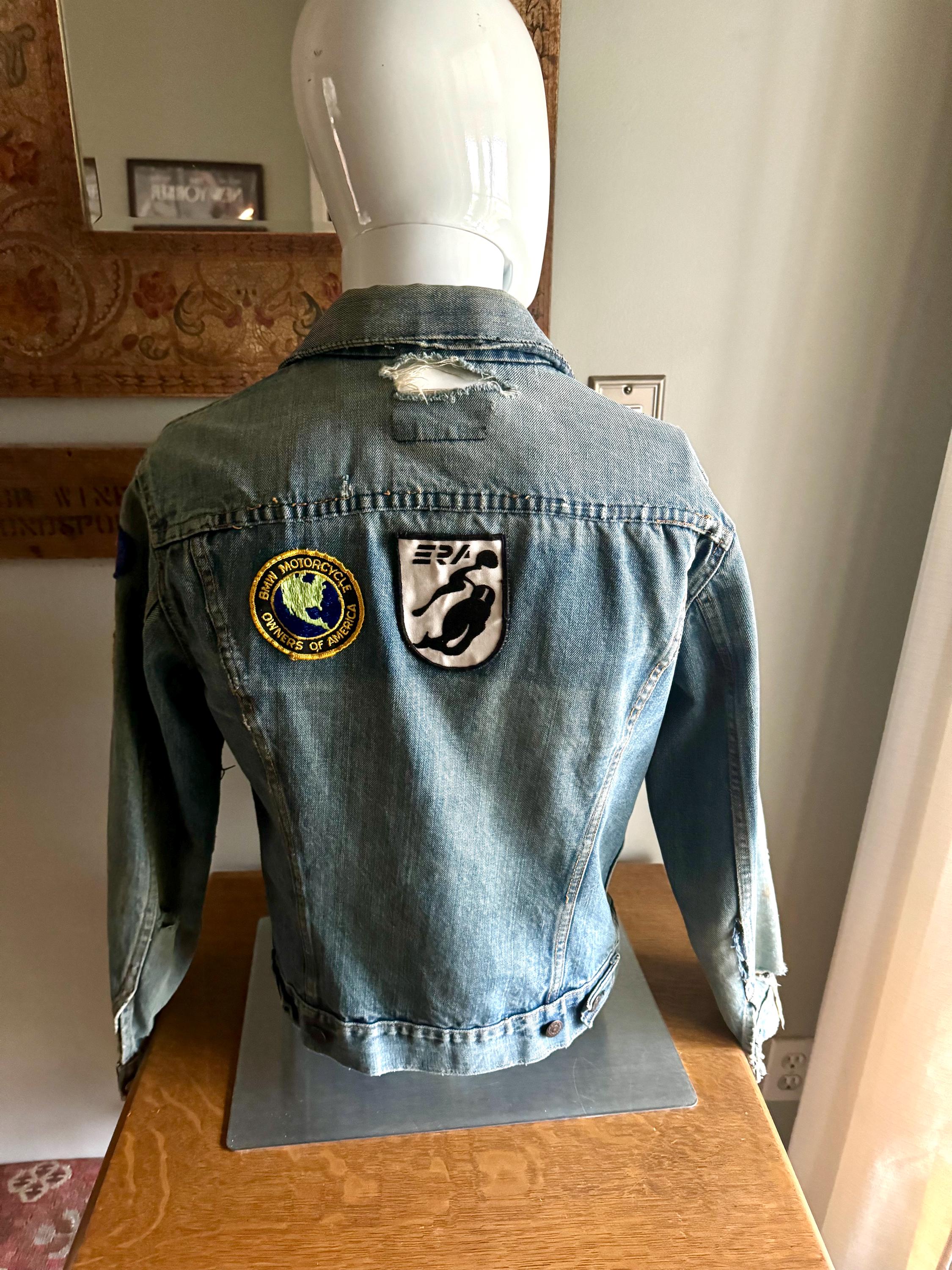 Vtg Levi's Motorcycle Patch Jacket | Distressed Motorcycle Patch Levi's Denim Jacket | BMW, Norton, Ducati, Suzuki, Daytona Int. Patches