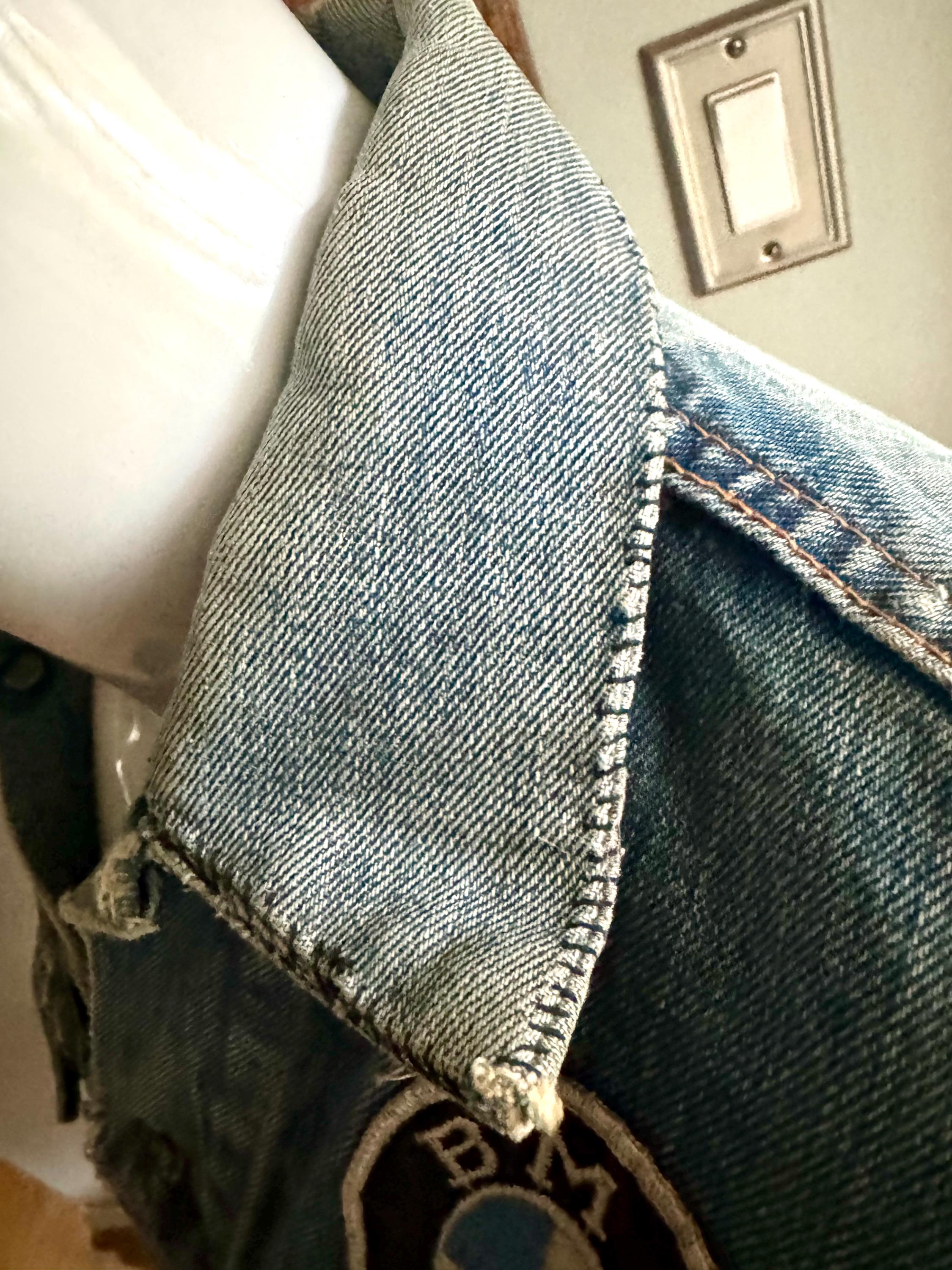 Vtg Levi's Motorcycle Patch Jacket | Distressed Motorcycle Patch Levi's Denim Jacket | BMW, Norton, Ducati, Suzuki, Daytona Int. Patches