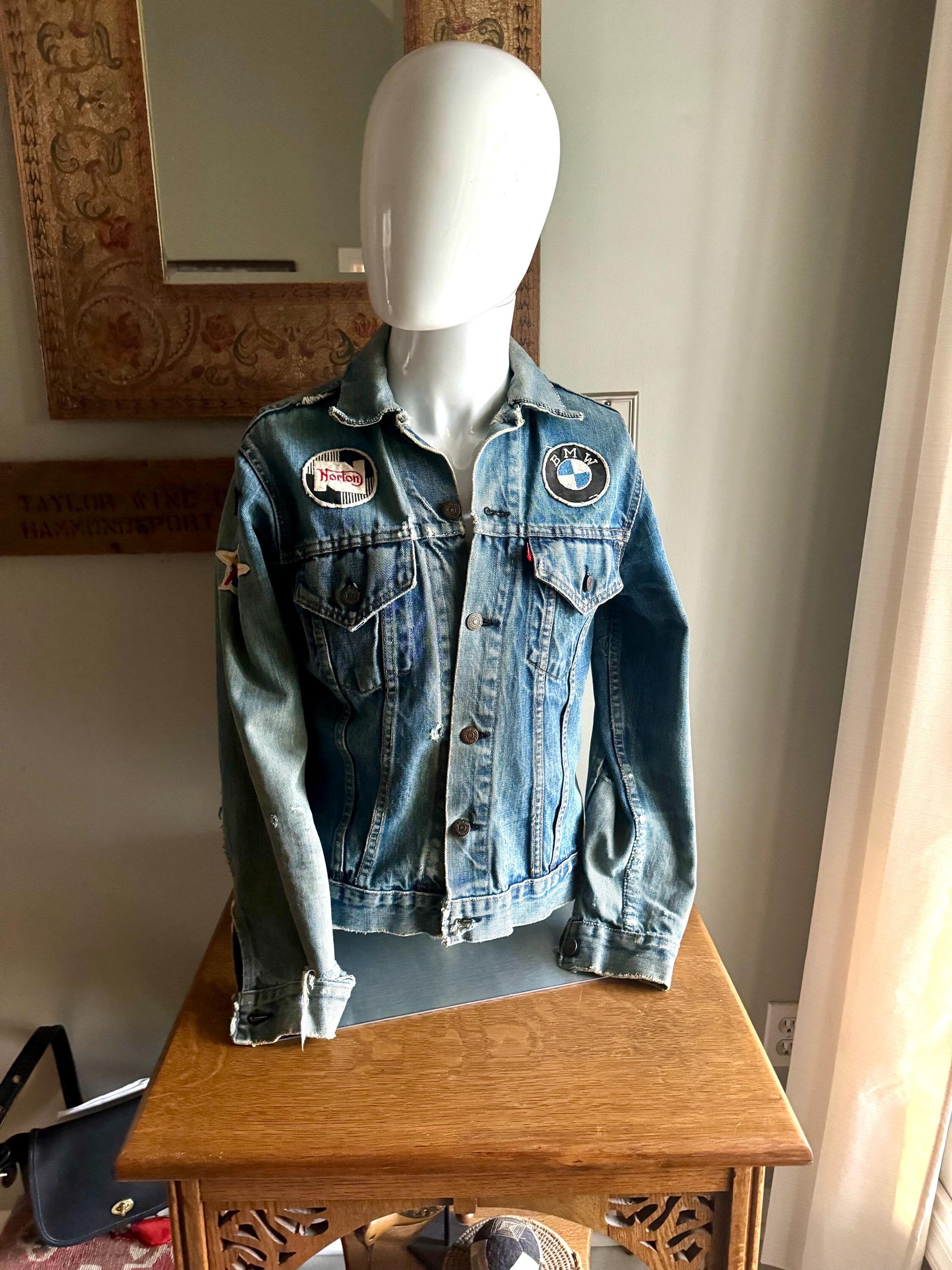 Vtg Levi's Motorcycle Patch Jacket | Distressed Motorcycle Patch Levi's Denim Jacket | BMW, Norton, Ducati, Suzuki, Daytona Int. Patches