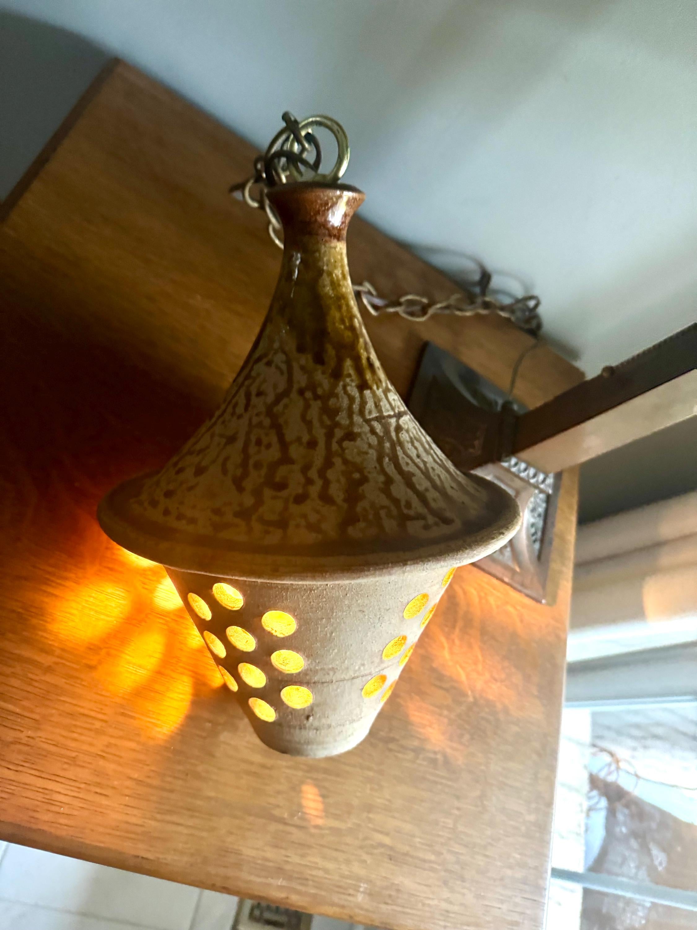 Vtg Ceramic Pendant Lamp | 1960's Terra Ceramic Pendant Lamp | Hanging Pottery Glazed Lamp | Pottery Light Shade