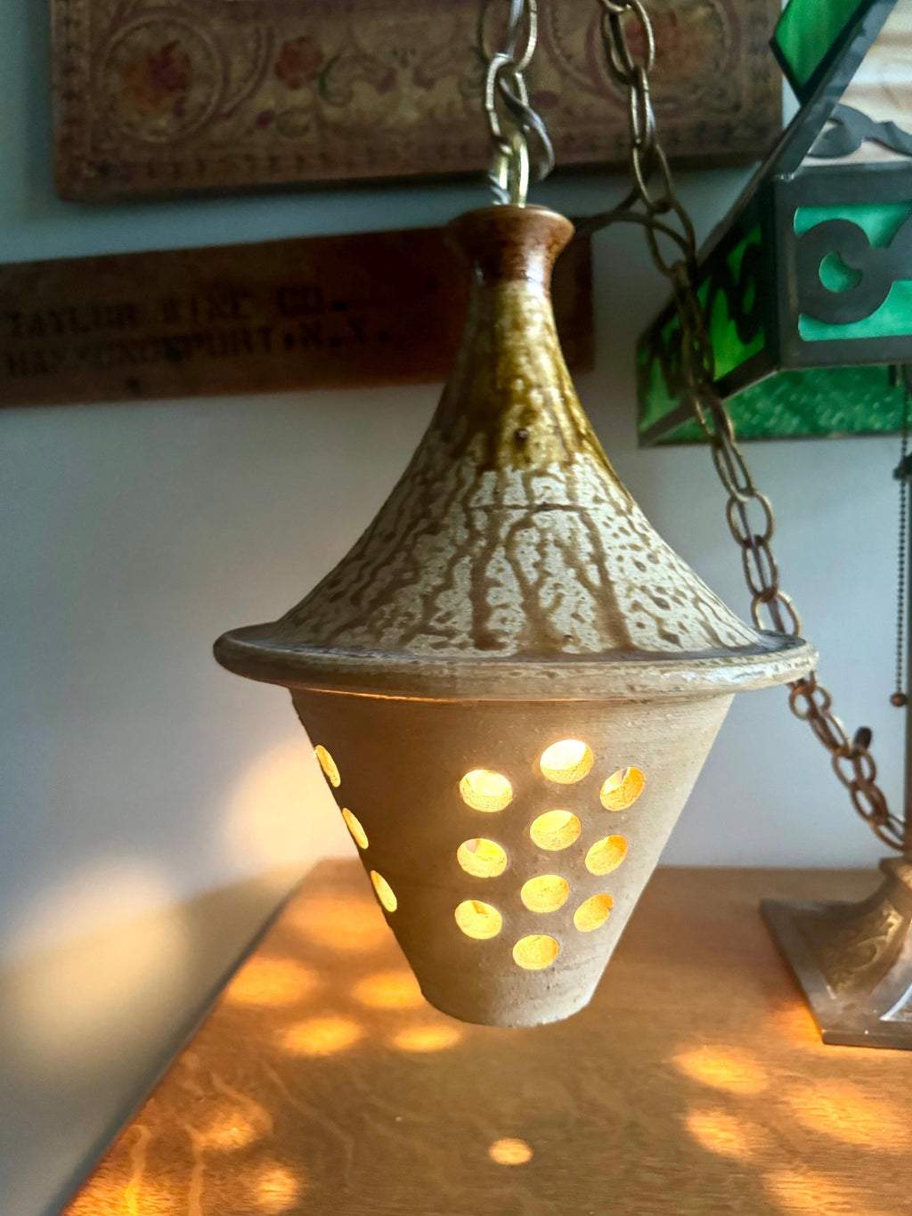 Vtg Ceramic Pendant Lamp | 1960's Terra Ceramic Pendant Lamp | Hanging Pottery Glazed Lamp | Pottery Light Shade