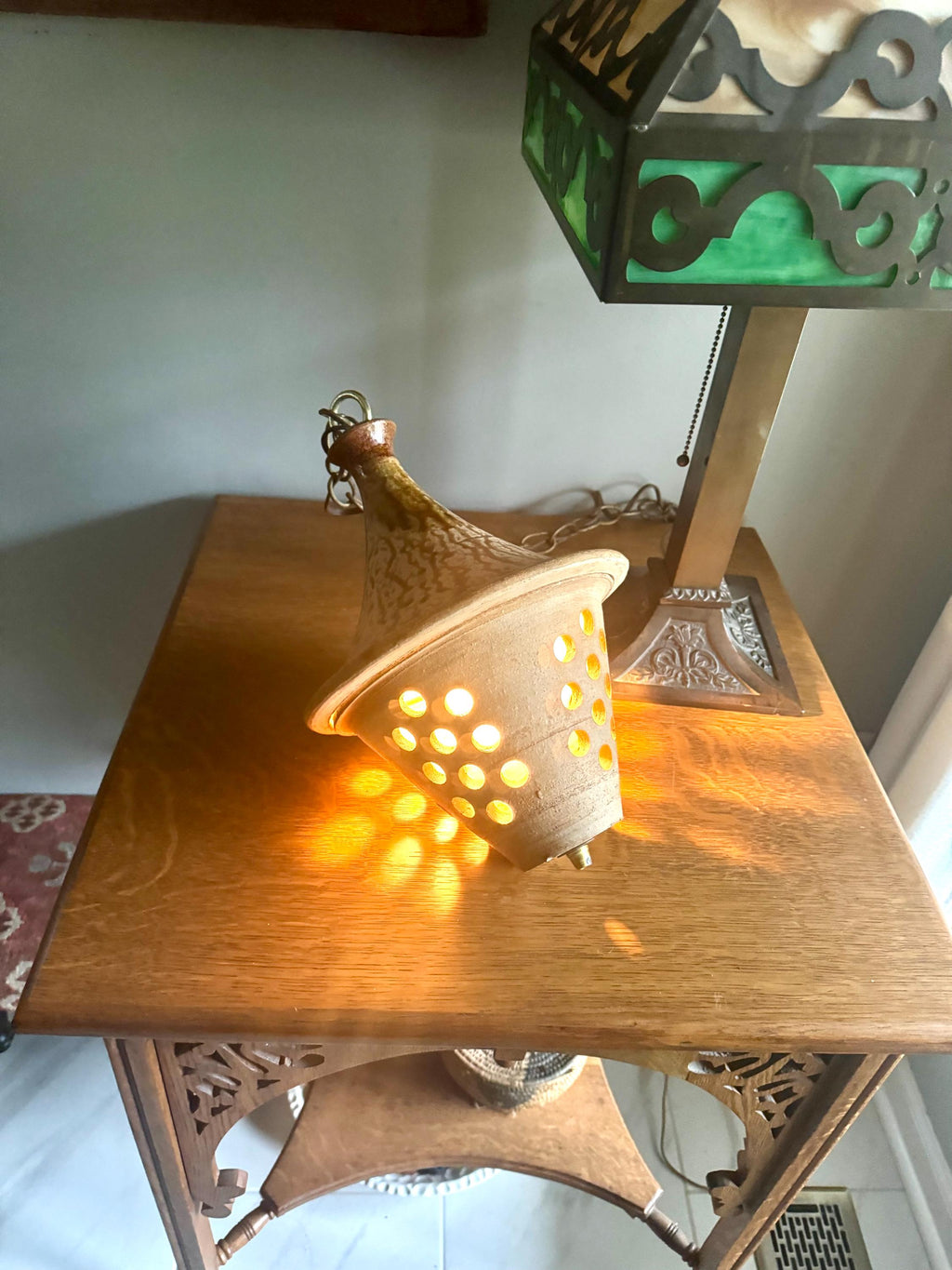 Vtg Ceramic Pendant Lamp | 1960's Terra Ceramic Pendant Lamp | Hanging Pottery Glazed Lamp | Pottery Light Shade