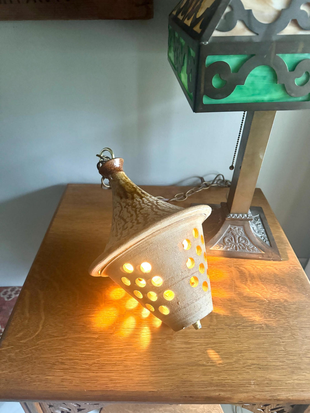 Vtg Ceramic Pendant Lamp | 1960's Terra Ceramic Pendant Lamp | Hanging Pottery Glazed Lamp | Pottery Light Shade