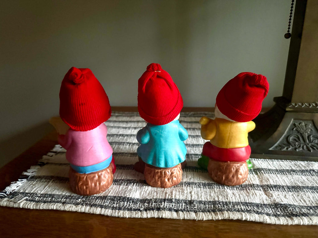 Vtg Set of 3 Korean Ceramic Musical Gnomes | Bearded Musical Gnomes With Knit Hats | Musician Gnomes Figurines | Made in Korea