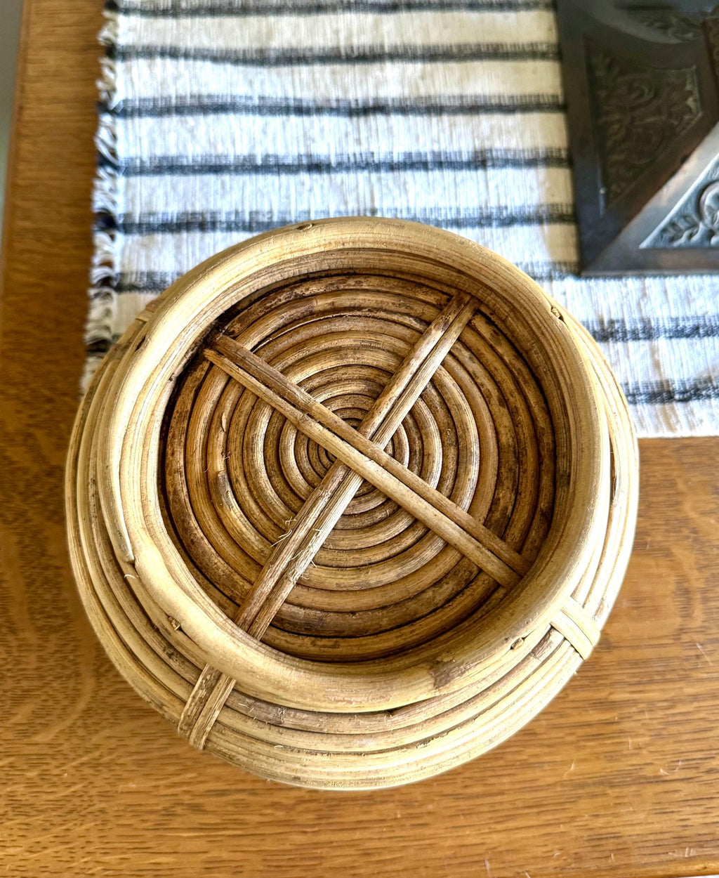 Vtg Coiled Pencil Reed Bowl | Pencil Reed Bamboo Bowl | Gabriella Crespi Style Rattan Basket | Center Piece Basket