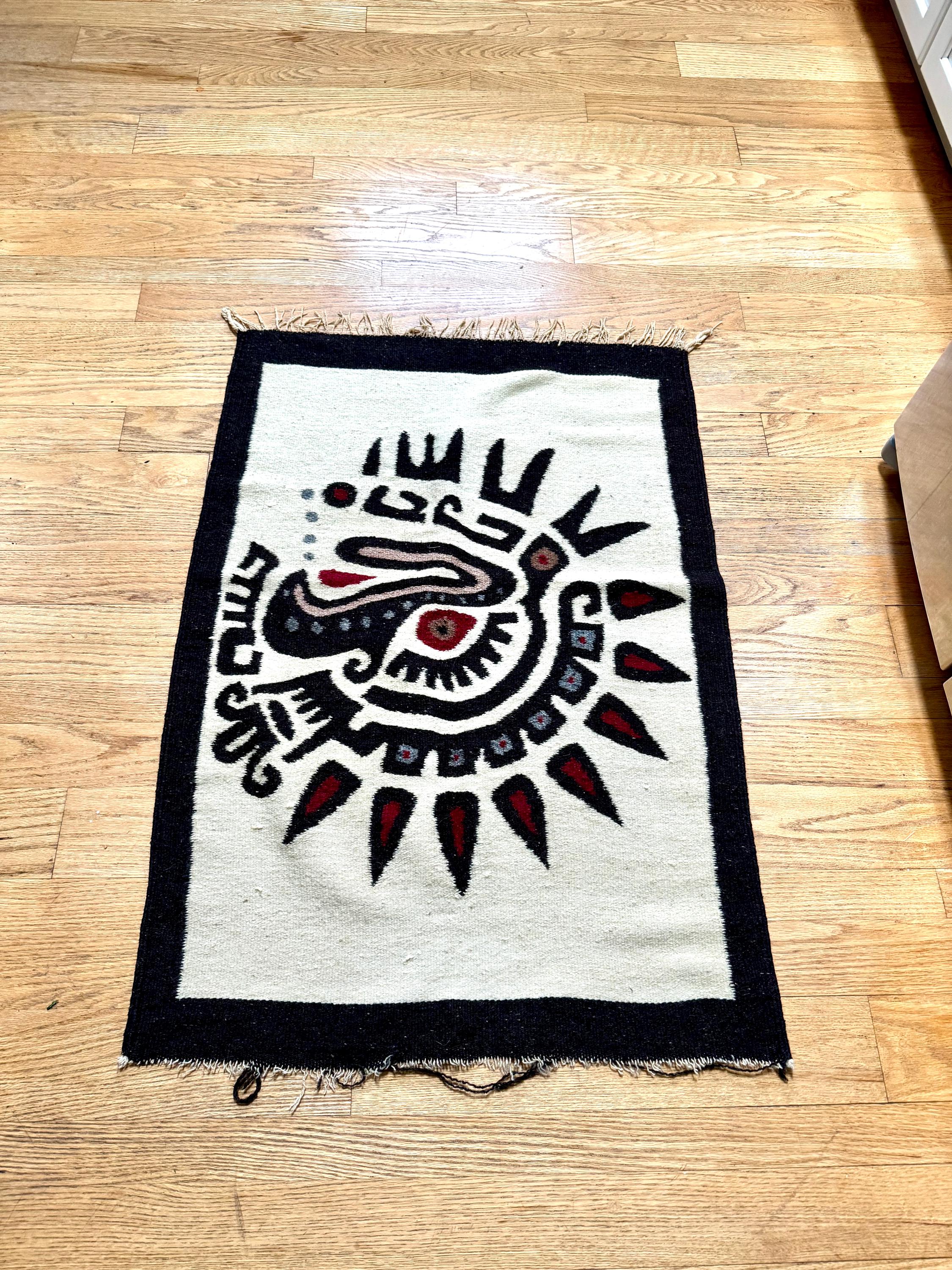 Vtg Native American Kilim Rug | Native Eagle Woven Small Rug | Aztek Kilim Eagle Rug | Native Eagle Woven Tapestry