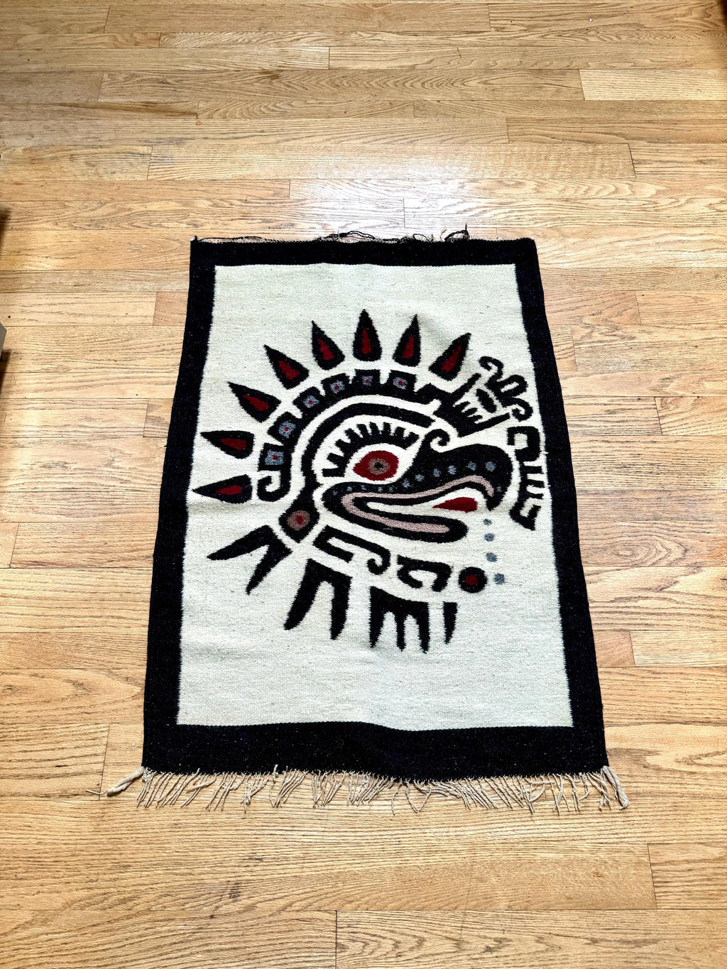 Vtg Native American Kilim Rug | Native Eagle Woven Small Rug | Aztek Kilim Eagle Rug | Native Eagle Woven Tapestry