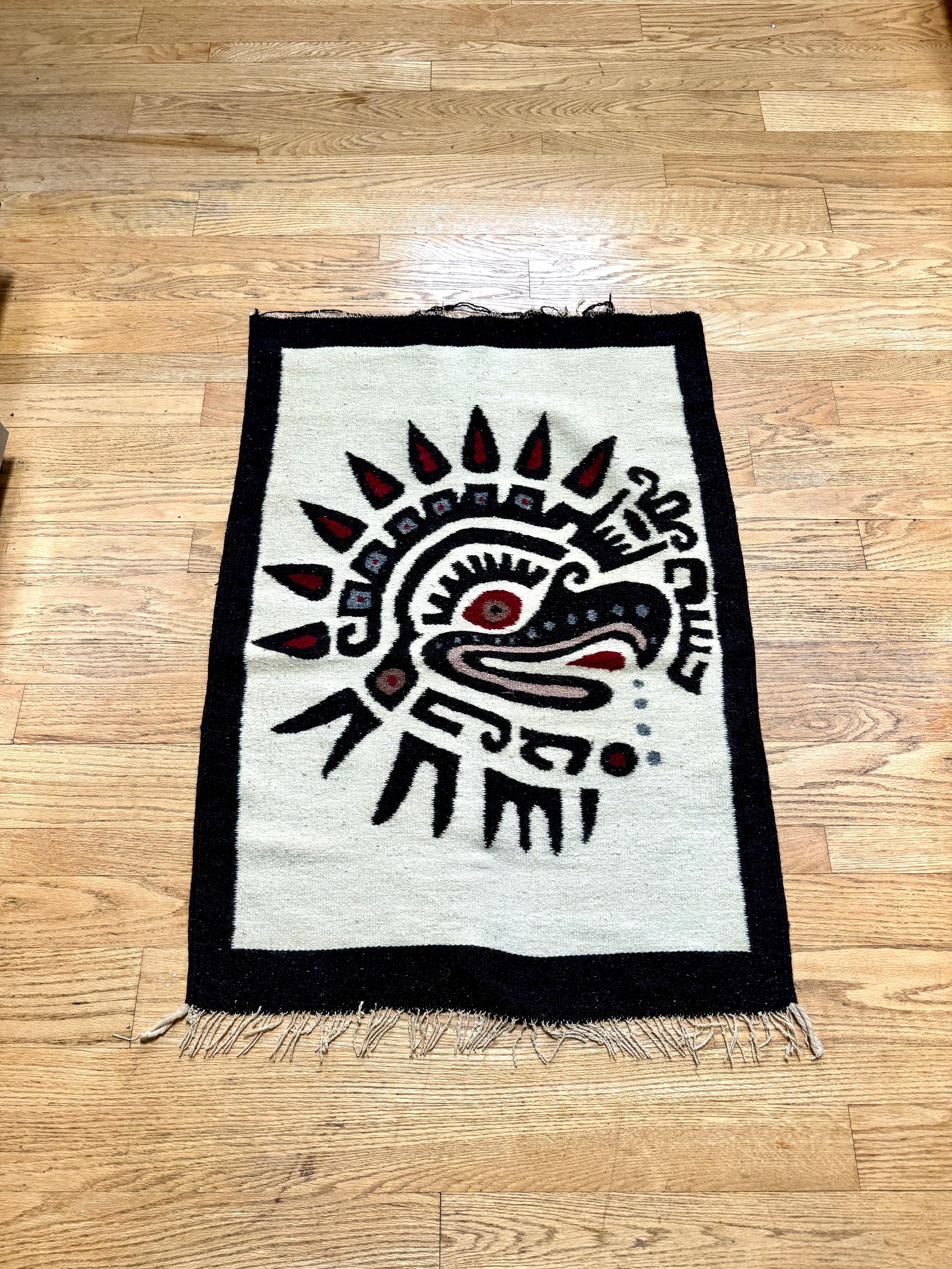 Vtg Native American Kilim Rug | Native Eagle Woven Small Rug | Aztek Kilim Eagle Rug | Native Eagle Woven Tapestry