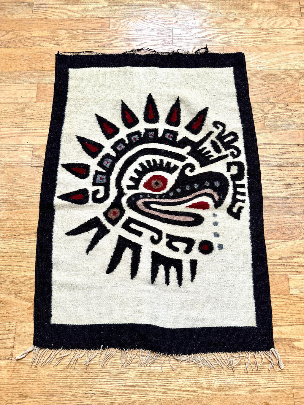 Vtg Native American Kilim Rug | Native Eagle Woven Small Rug | Aztek Kilim Eagle Rug | Native Eagle Woven Tapestry
