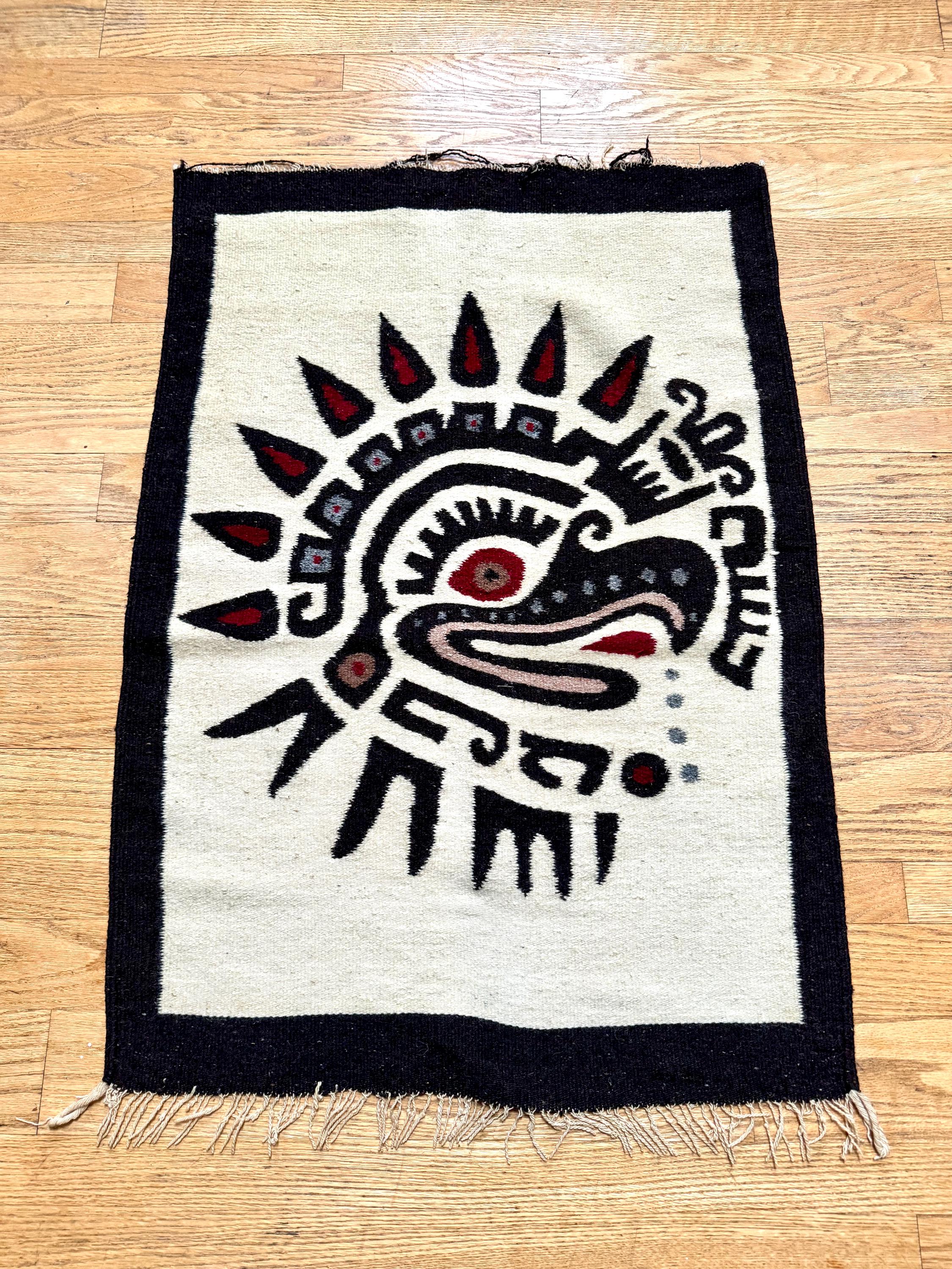 Vtg Native American Kilim Rug | Native Eagle Woven Small Rug | Aztek Kilim Eagle Rug | Native Eagle Woven Tapestry
