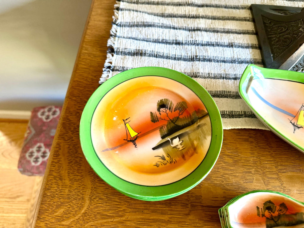 Vtg Japan Sushi Serving Set | Japan Lusterware Celery Dish With Salt Cellars | TT Takito Sushi Serving Dishes | 13 Pc. Japan Serving Set