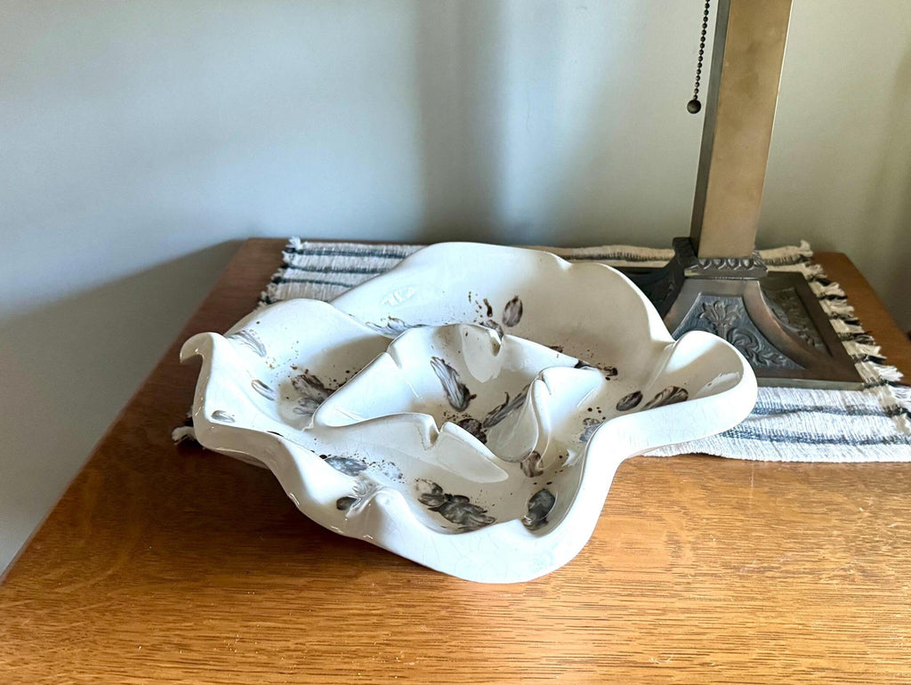 Mid Century White Abstract Ceramic Ashtray | Ceramic Ashtray | Retro Change Tray | Mid Century Modern Ceramic Dish | MCM Ashtray