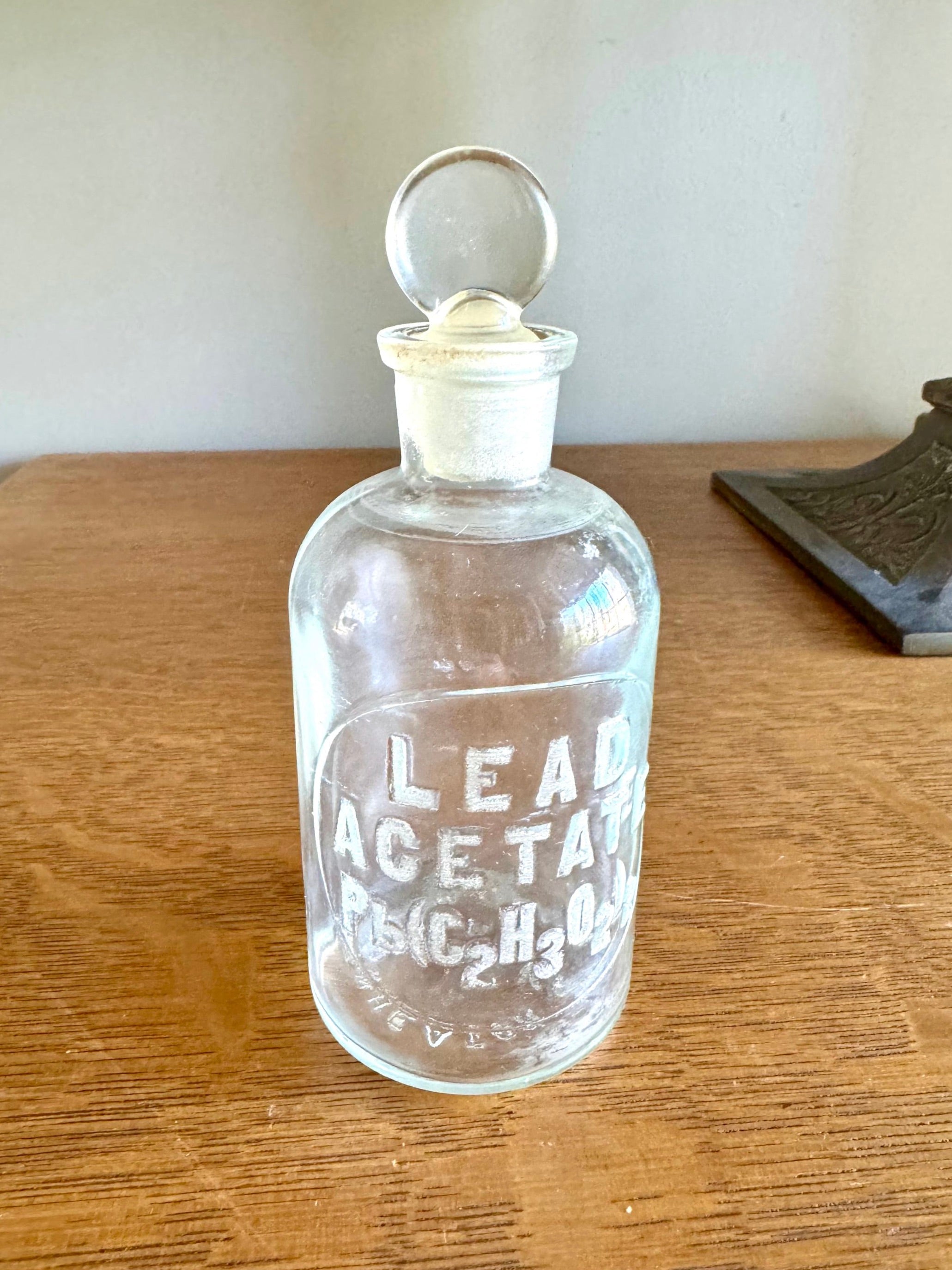 Vtg TCW Wheaton Glass 125ml LEAD ACETATE Chemical Reagent Bottle with Stopper | Apothecary Bottle | 5.25" Lab Bottle | Chemistry Bottle