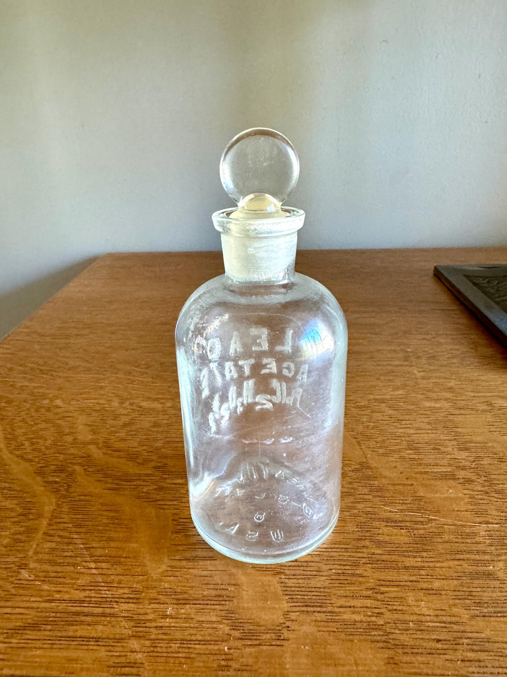 Vtg TCW Wheaton Glass 125ml LEAD ACETATE Chemical Reagent Bottle with Stopper | Apothecary Bottle | 5.25" Lab Bottle | Chemistry Bottle