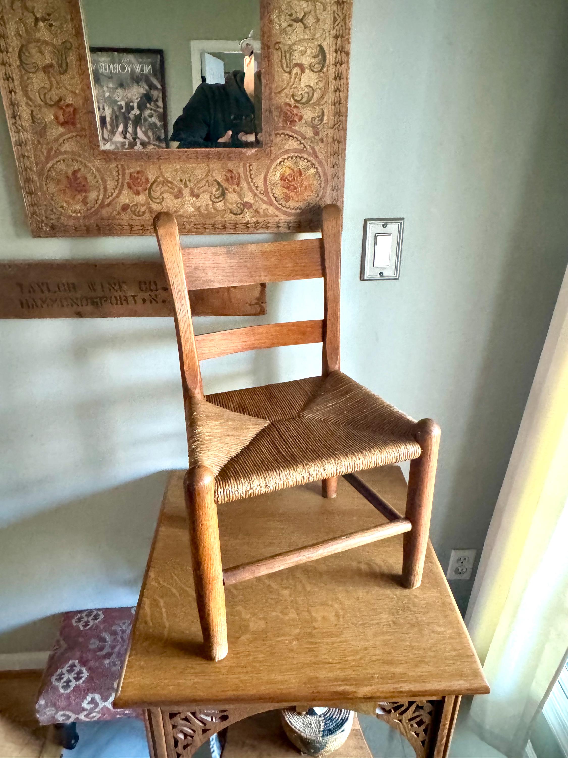 Vtg Wooden Child's Ladder Back Chair | Kid's Rush Bottom Wood Chair | Rush Seating Chair | Oak Kitchen Chair | Farmhouse Woven Chair