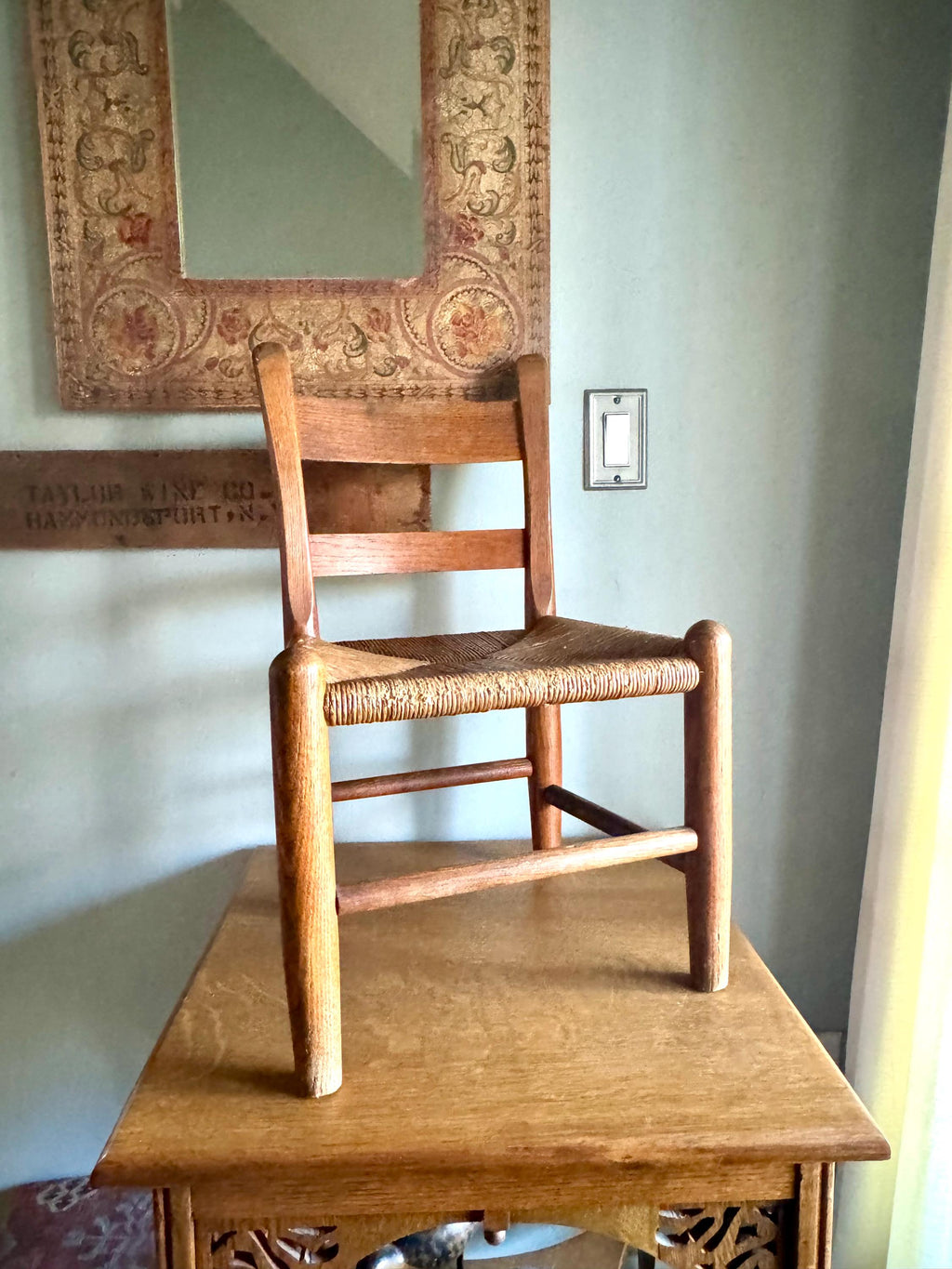 Vtg Wooden Child's Ladder Back Chair | Kid's Rush Bottom Wood Chair | Rush Seating Chair | Oak Kitchen Chair | Farmhouse Woven Chair