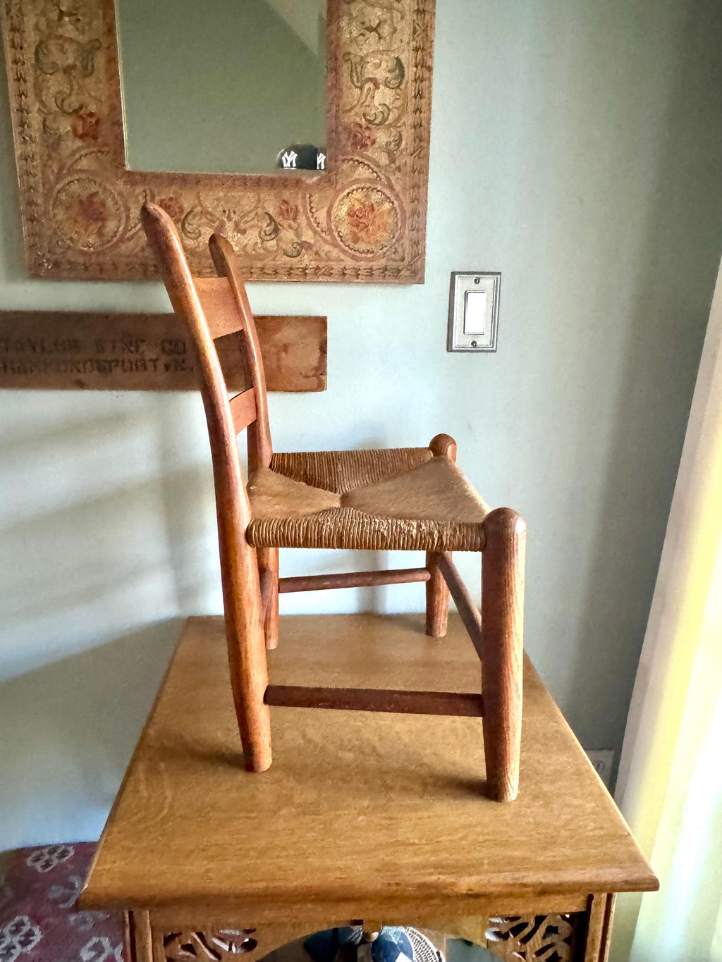 Vtg Wooden Child's Ladder Back Chair | Kid's Rush Bottom Wood Chair | Rush Seating Chair | Oak Kitchen Chair | Farmhouse Woven Chair