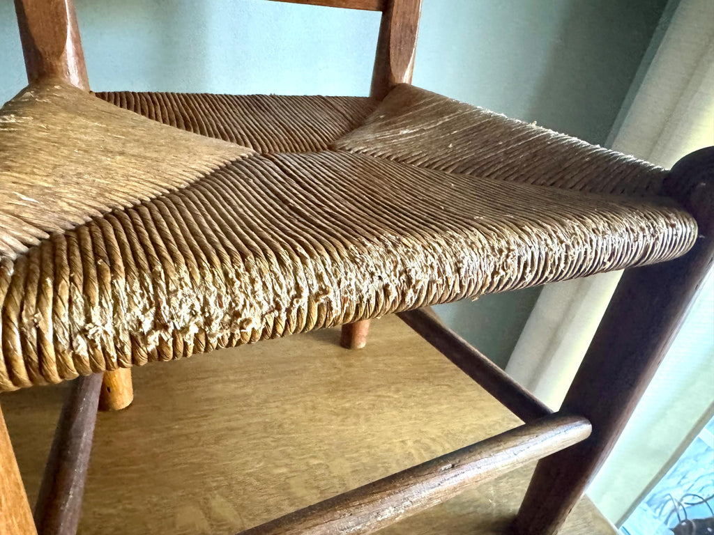 Vtg Wooden Child's Ladder Back Chair | Kid's Rush Bottom Wood Chair | Rush Seating Chair | Oak Kitchen Chair | Farmhouse Woven Chair