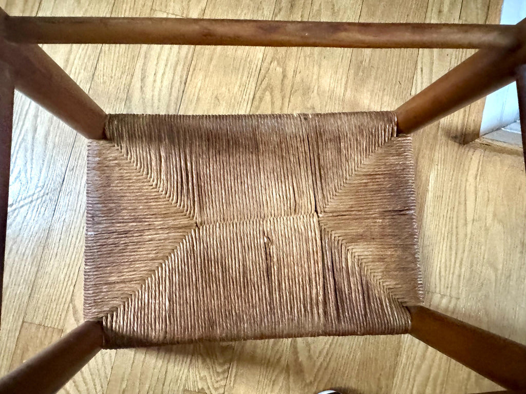Vtg Wood Rush Bench | Rush Top Ottoman | Woven Sitting Stool | Long Wooden Stool | Borge Mogensen Style Bench | Rush Style Ottoman