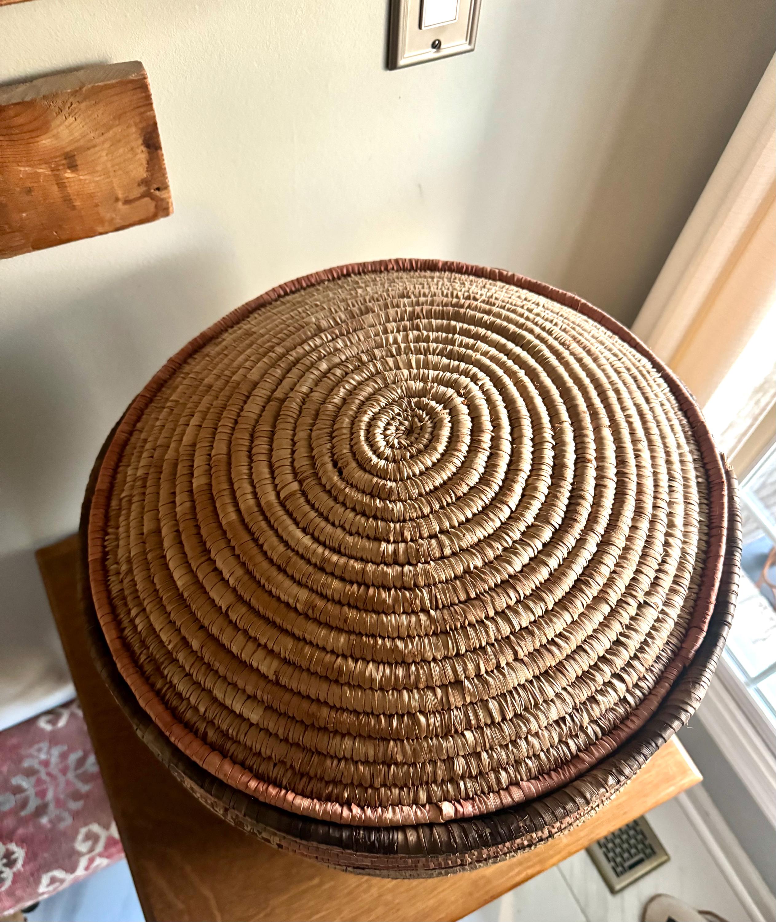 Large Round Coiled Amhara Basket with Lid | Large African Tribal Woven Basket | Boho Decor | Boho Storage | Coiled Basket| African Decor