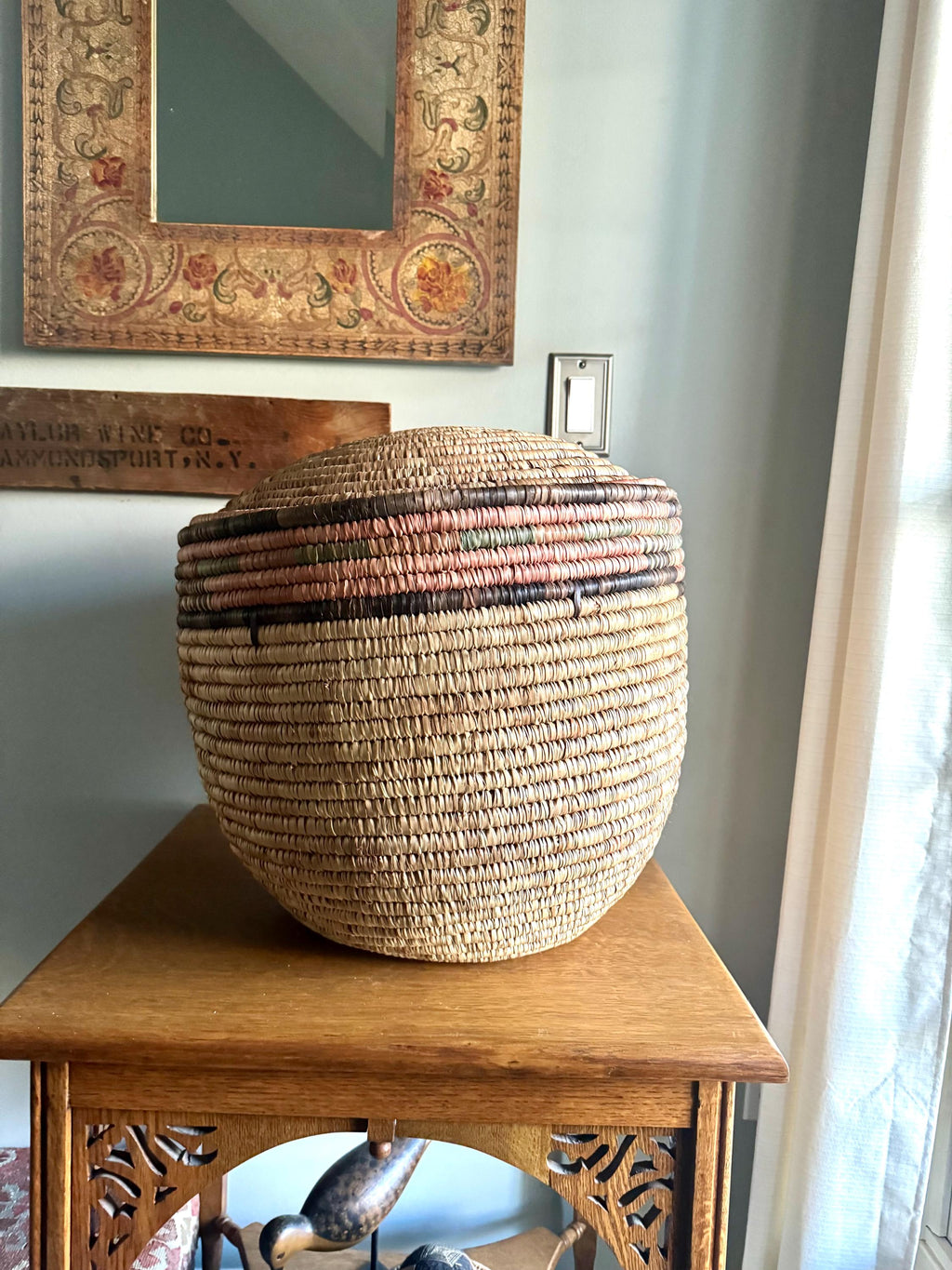 Large Round Coiled Amhara Basket with Lid | Large African Tribal Woven Basket | Boho Decor | Boho Storage | Coiled Basket| African Decor