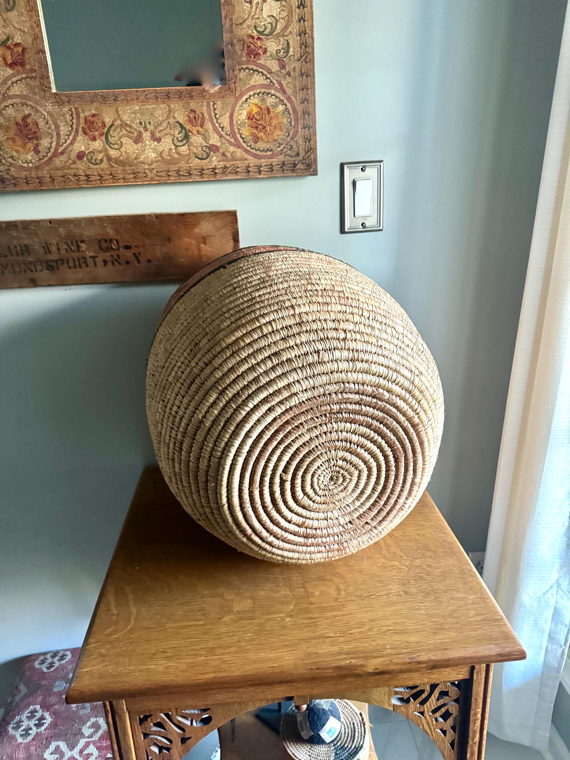 Large Round Coiled Amhara Basket with Lid | Large African Tribal Woven Basket | Boho Decor | Boho Storage | Coiled Basket| African Decor
