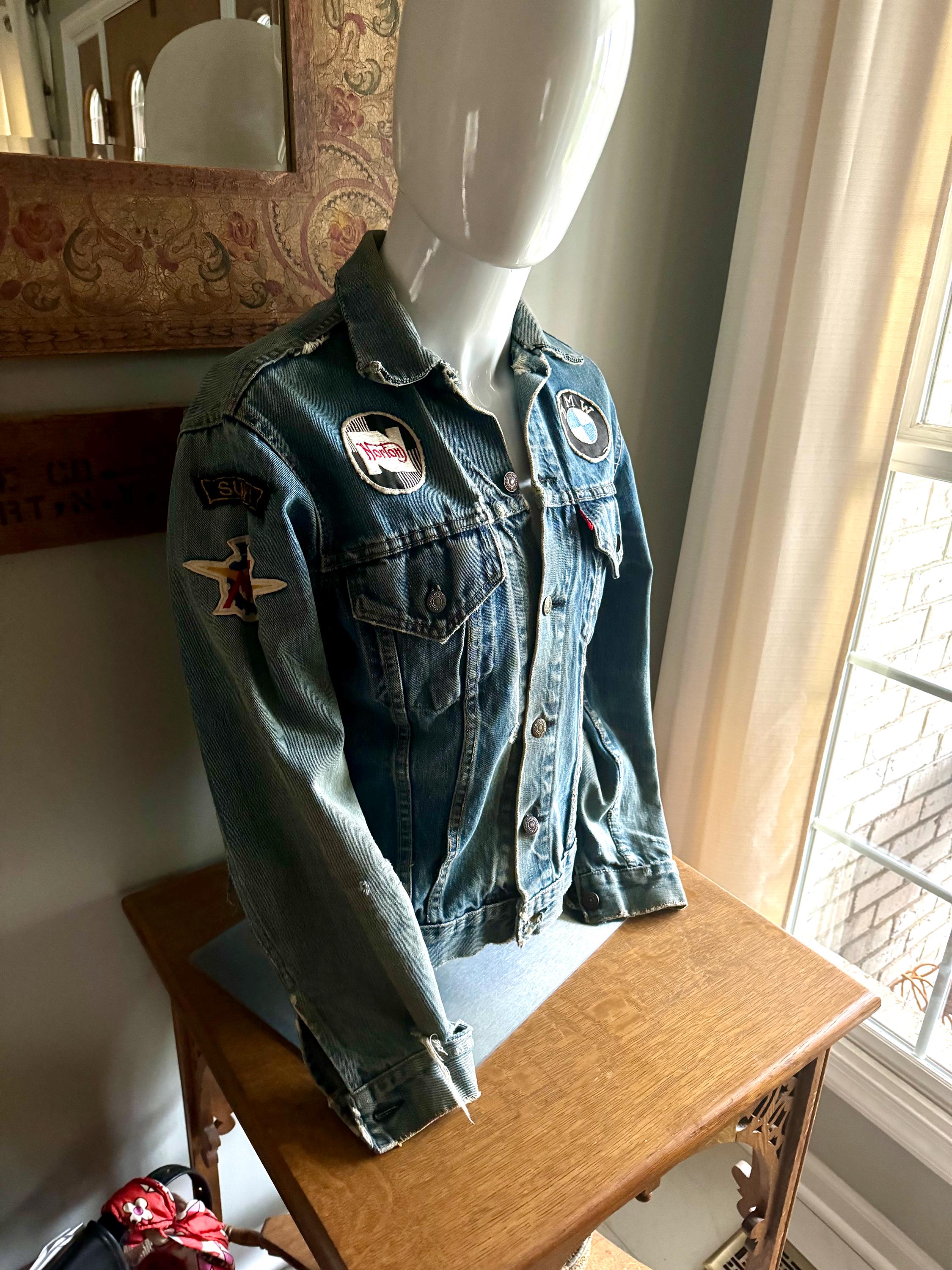 Vtg Levi's Motorcycle Patch Jacket | Distressed Motorcycle Patch Levi's Denim Jacket | BMW, Norton, Ducati, Suzuki, Daytona Int. Patches