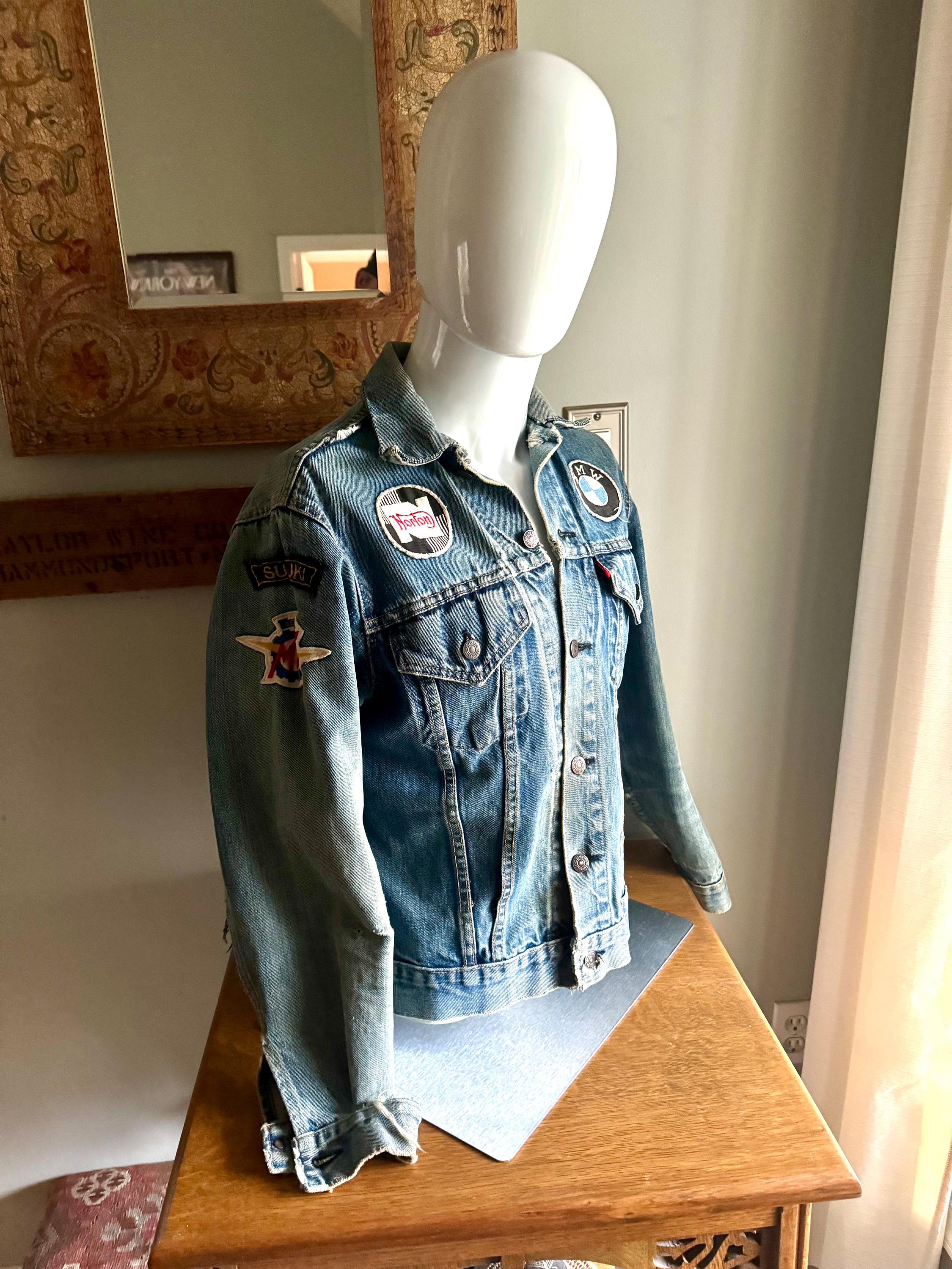 Vtg Levi's Motorcycle Patch Jacket | Distressed Motorcycle Patch Levi's Denim Jacket | BMW, Norton, Ducati, Suzuki, Daytona Int. Patches