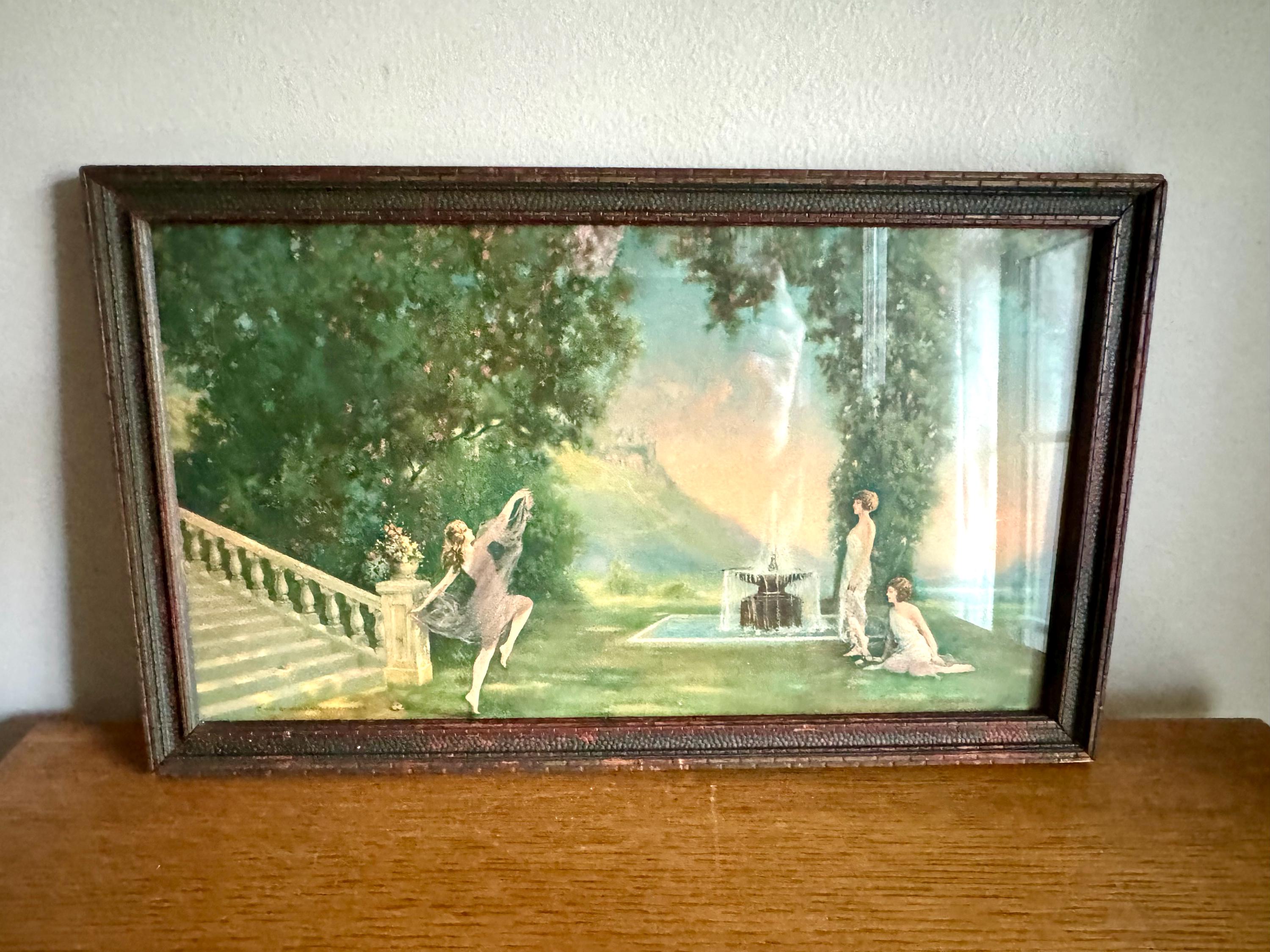Vtg 1920's Robert Atkinson Fox Framed Lithograph "Spirit of Youth " | Framed Art Deco R.A. Fox Lithograph | 1926 Borin MFG Atkinson Fox