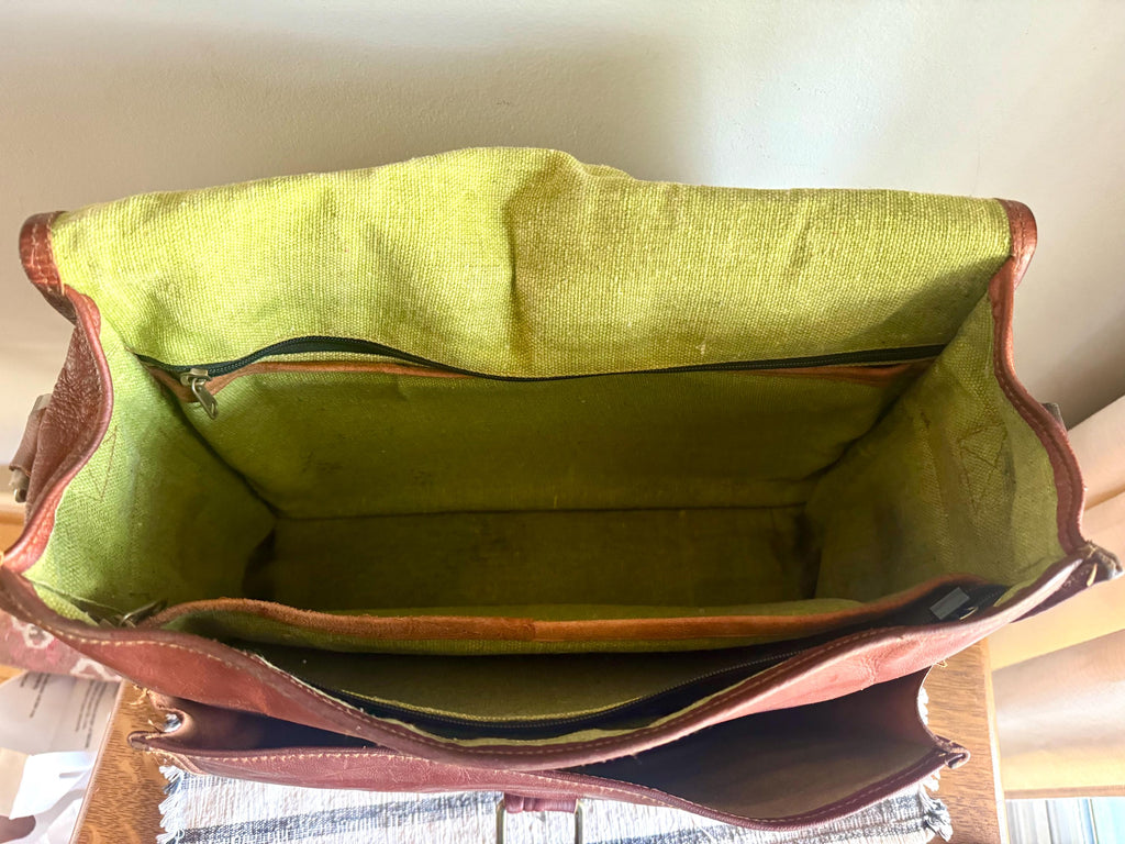 Vtg Genuine Leather Briefcase | Burgundy Colored Leather Messenger Bag | Unisex Shoulder Bag | Cross Body Travel Bag| Rustic Leather Bag