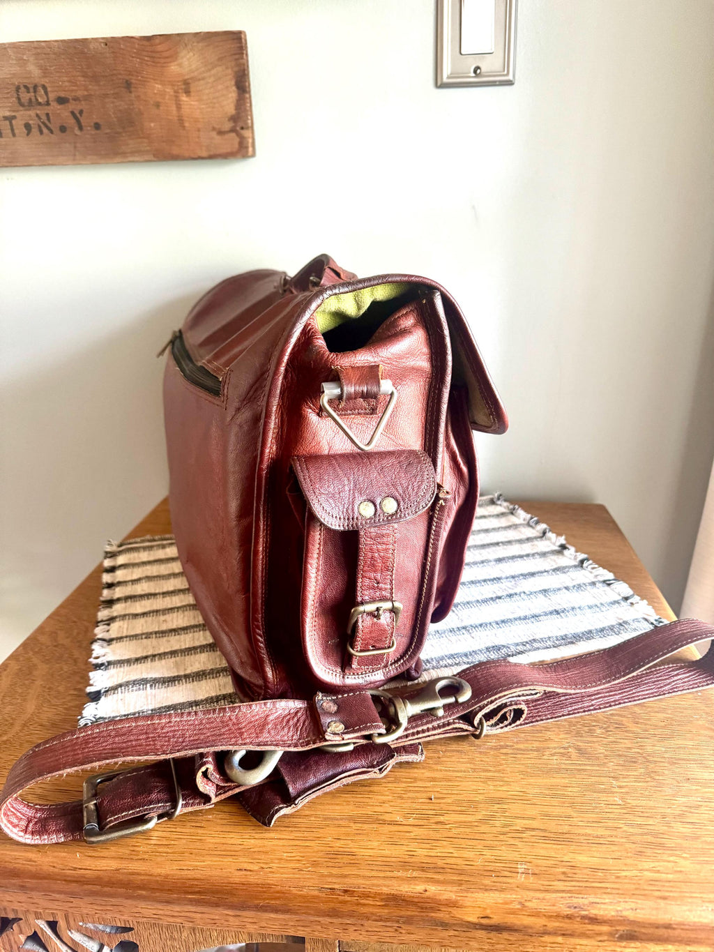 Vtg Genuine Leather Briefcase | Burgundy Colored Leather Messenger Bag | Unisex Shoulder Bag | Cross Body Travel Bag| Rustic Leather Bag