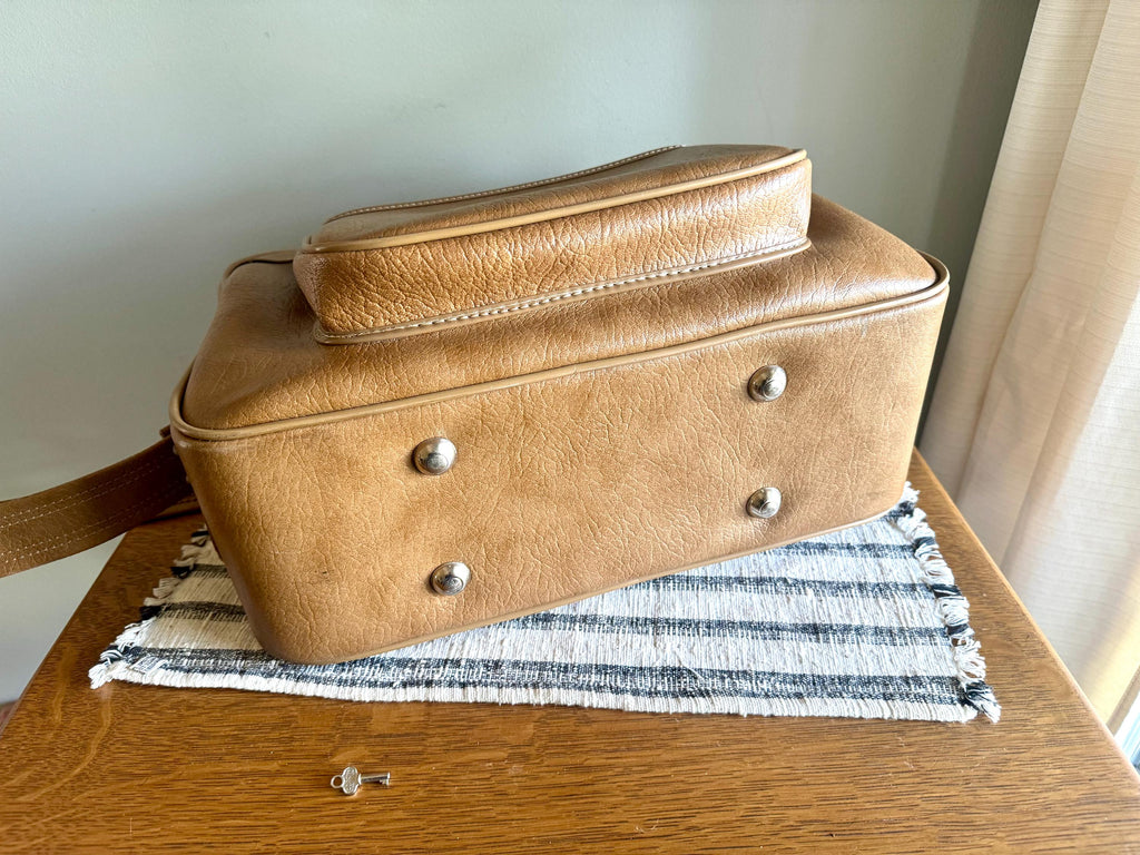 Vtg Tan Marbled Vinyl Shoulder Bag | Vinyl Shoulder Bag | Vintage Faux Leather Shoulder Bag | Brown Weekender | Crossbody Bag