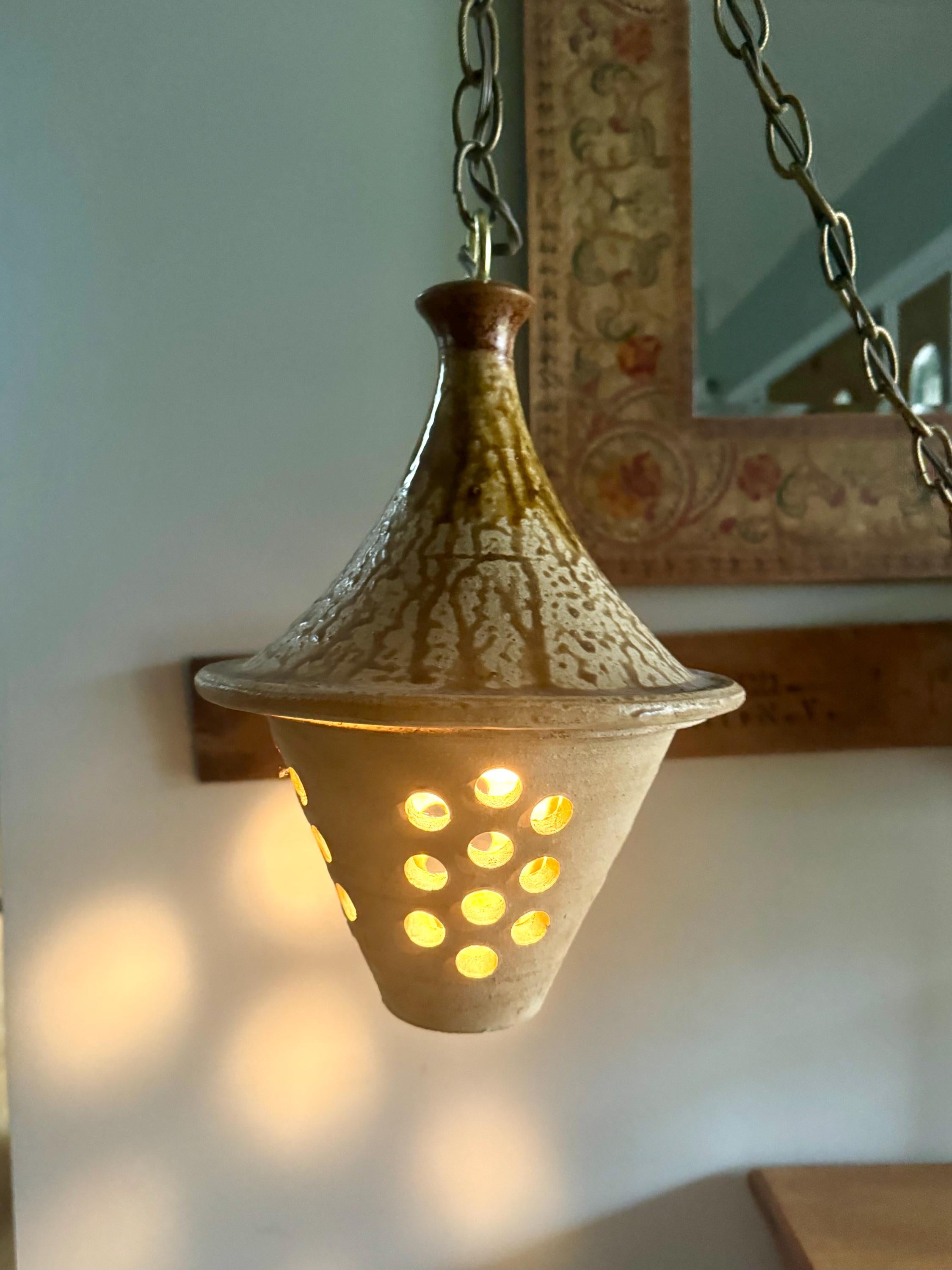 Vtg Ceramic Pendant Lamp | 1960's Terra Ceramic Pendant Lamp | Hanging Pottery Glazed Lamp | Pottery Light Shade