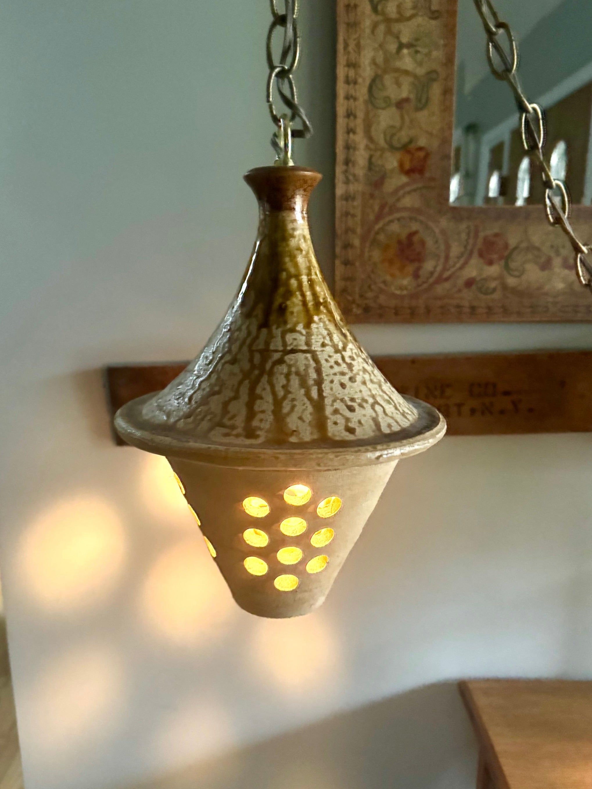 Vtg Ceramic Pendant Lamp | 1960's Terra Ceramic Pendant Lamp | Hanging Pottery Glazed Lamp | Pottery Light Shade