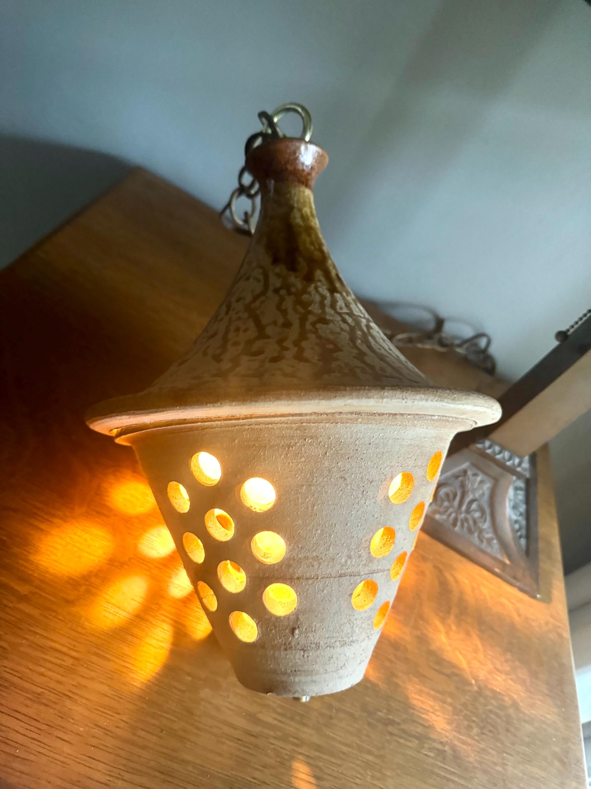 Vtg Ceramic Pendant Lamp | 1960's Terra Ceramic Pendant Lamp | Hanging Pottery Glazed Lamp | Pottery Light Shade