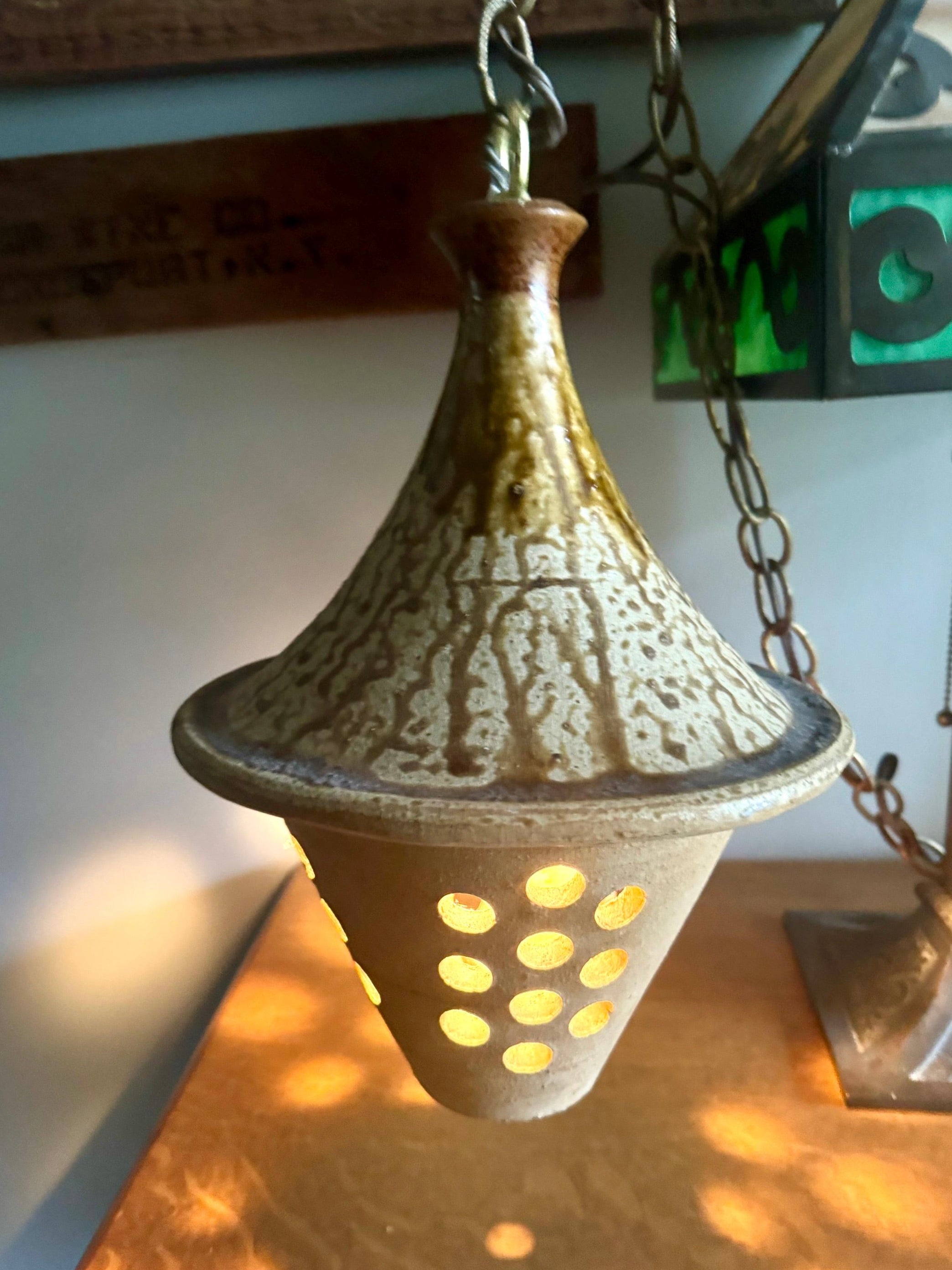 Vtg Ceramic Pendant Lamp | 1960's Terra Ceramic Pendant Lamp | Hanging Pottery Glazed Lamp | Pottery Light Shade