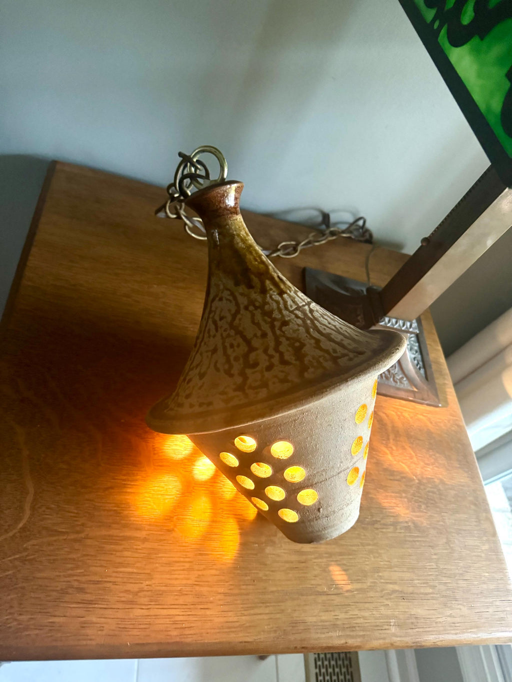 Vtg Ceramic Pendant Lamp | 1960's Terra Ceramic Pendant Lamp | Hanging Pottery Glazed Lamp | Pottery Light Shade