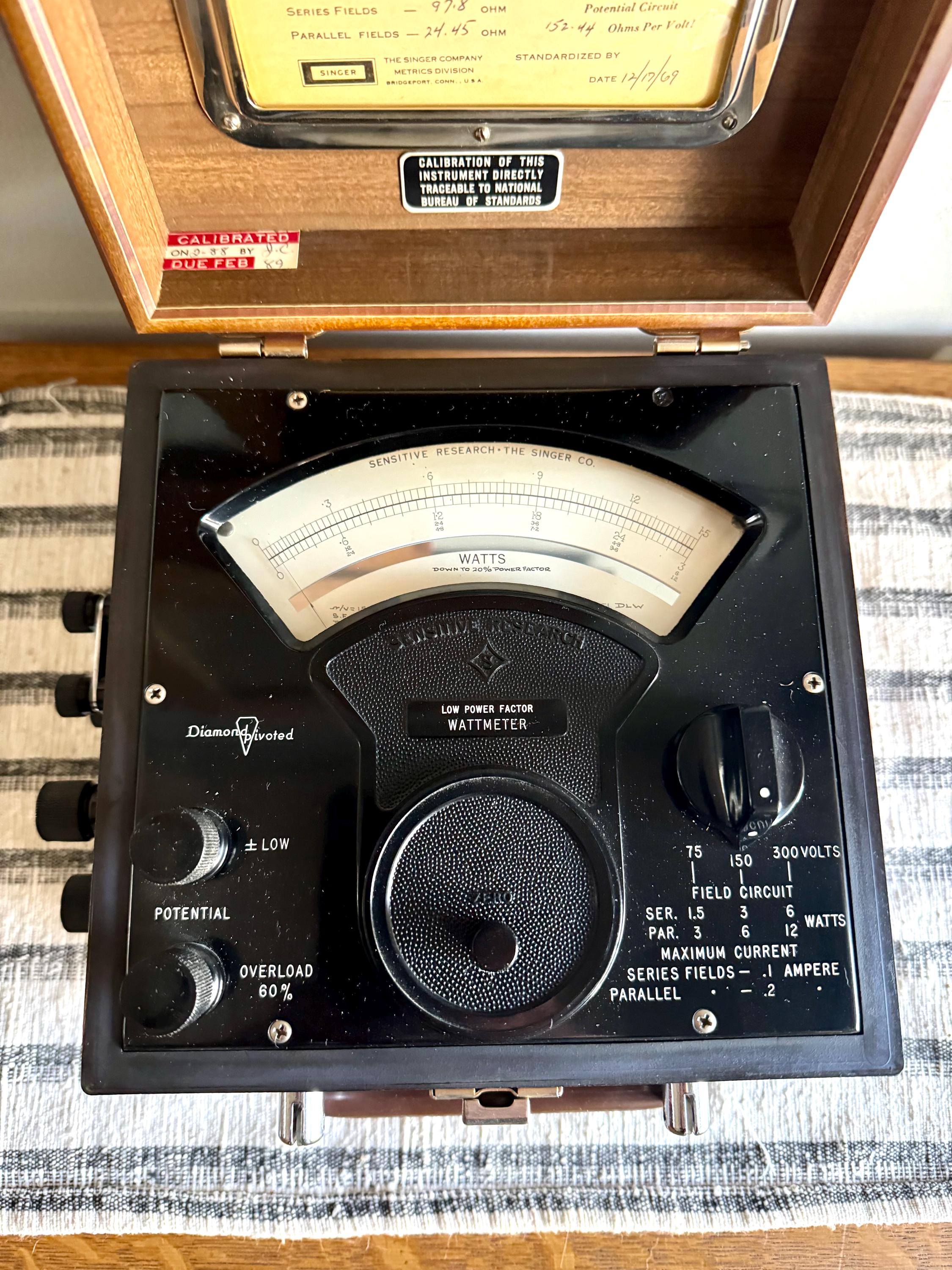 Vintage Portable Singer Single Phase Low Power Factor Wattmeter | Sensitive Research Singer Wattmeter | Singer Wattmeter Case