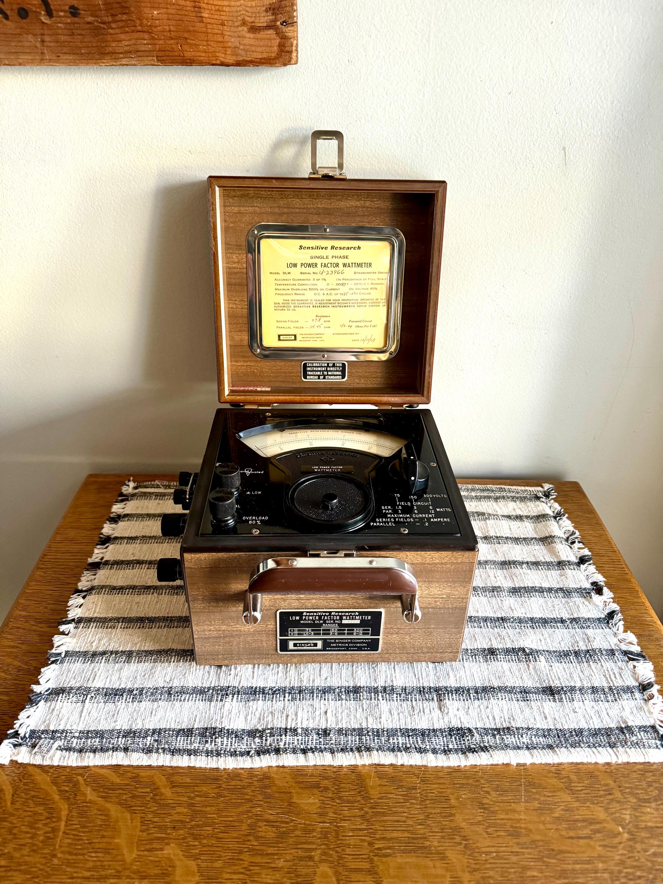 Vintage Portable Singer Single Phase Low Power Factor Wattmeter | Sensitive Research Singer Wattmeter | Singer Wattmeter Case