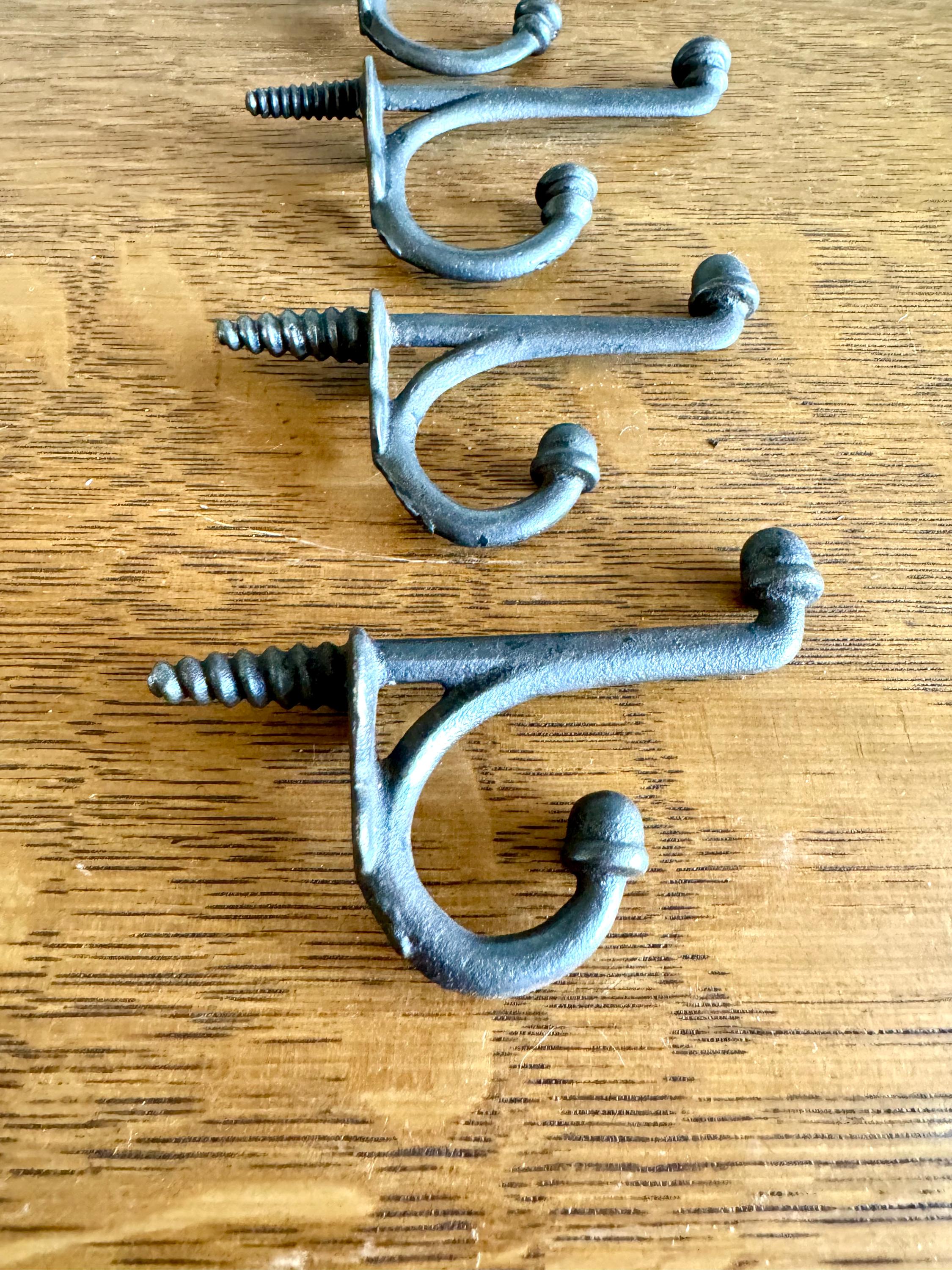 Antique Cast Iron Wardrobe Hooks| Cast Iron Wall Hooks| Salvage Double Hooks | Antique Coat Hooks | Set of 4 Wardrobe Hooks | Screw In Hooks
