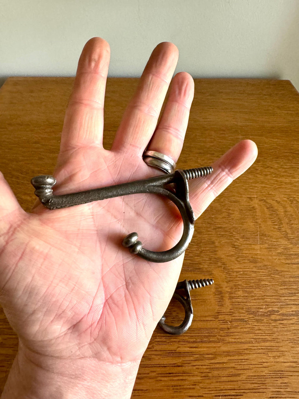 Antique Cast Iron Wardrobe Hooks| Cast Iron Wall Hooks| Salvage Double Hooks | Antique Coat Hooks | Set of 4 Wardrobe Hooks | Screw In Hooks