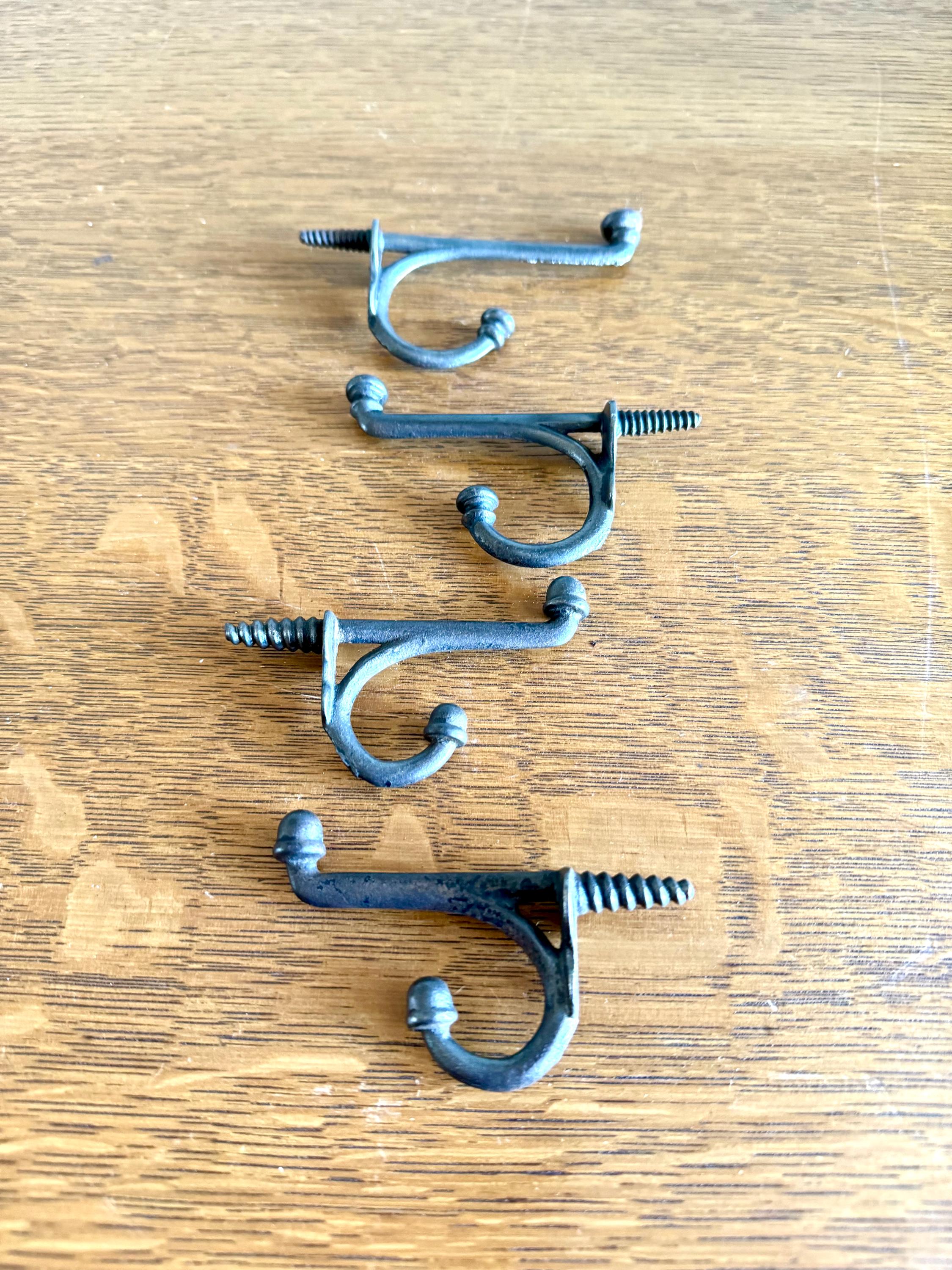 Antique Cast Iron Wardrobe Hooks| Cast Iron Wall Hooks| Salvage Double Hooks | Antique Coat Hooks | Set of 4 Wardrobe Hooks | Screw In Hooks