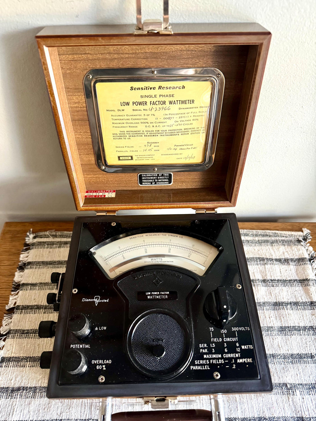 Vintage Portable Singer Single Phase Low Power Factor Wattmeter | Sensitive Research Singer Wattmeter | Singer Wattmeter Case