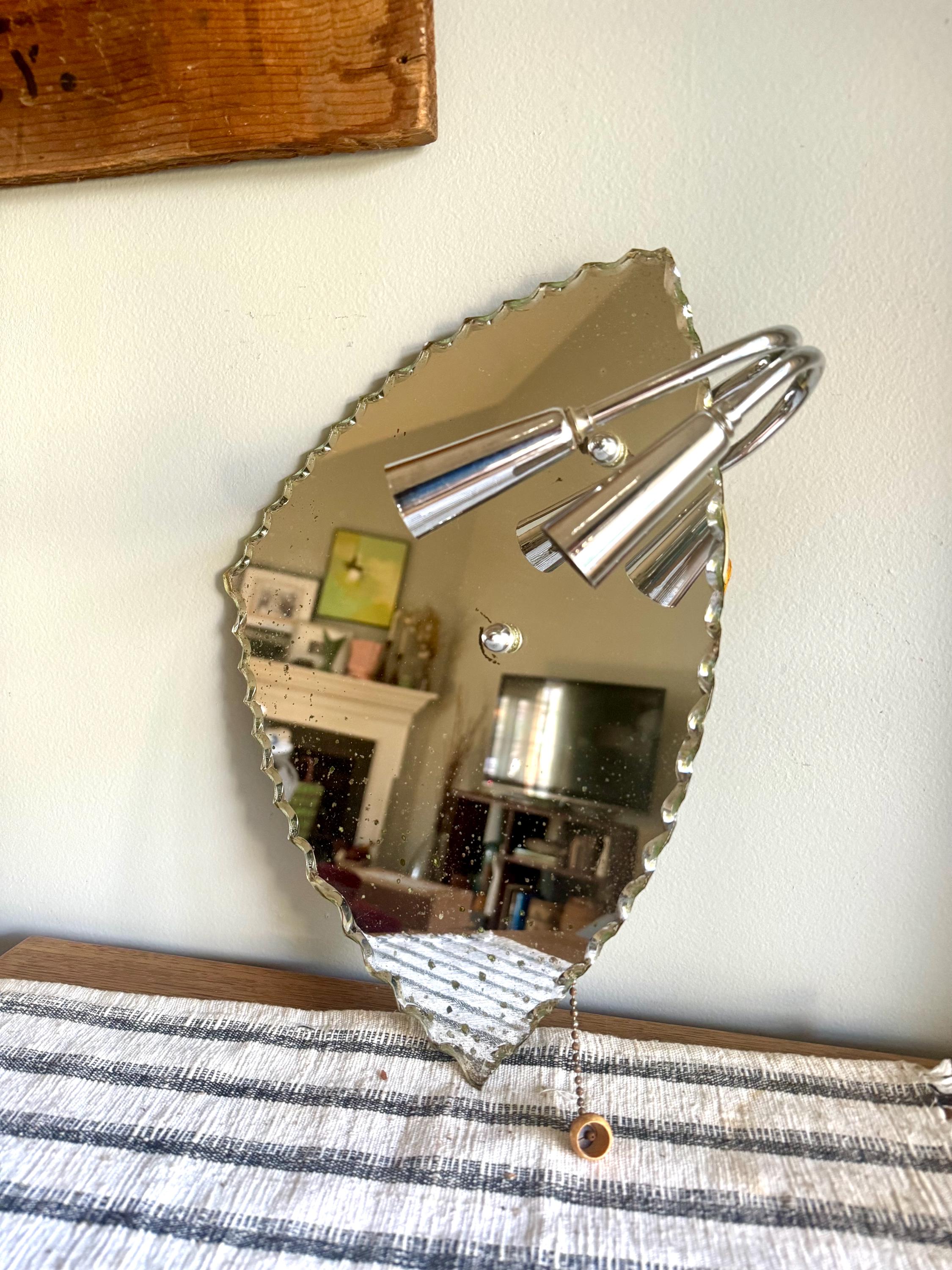 Art Deco Gill Glass & Fixture Co. Wall Mirror Sconce Light | Art Nouveau Mirror Wall Light | Patina Mirror Wall Light | Mirrored Sconce